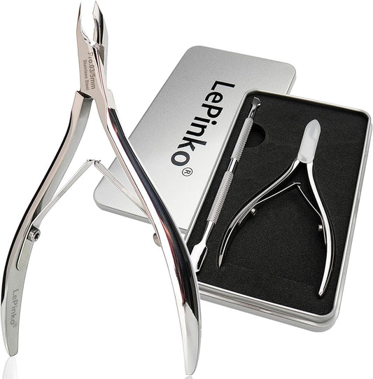 LePinko Salon-Quality Cuticle Trimmer with Cuticle Pusher, Super Labor-saving Cuticle Cutter, Sharp Cuticle Clippers for Manicurist, Professional Pedicure Manicure Nail Care Tool, 5mm Jaw