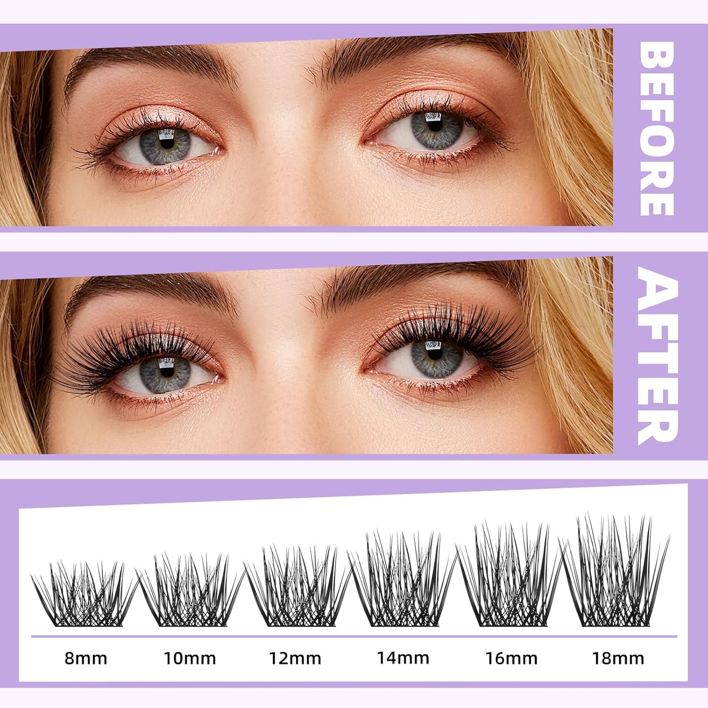 B&Qaugen Lash Clusters Kit Natural Lash Extension Kit for Beginners Z14 156 PCS Wispy Eyelash Extension Kit 8-18 Mixed Cluster Eyelash Extensions Kit D Curl Diy Lash Extension Kit at Home（kit，Z14）