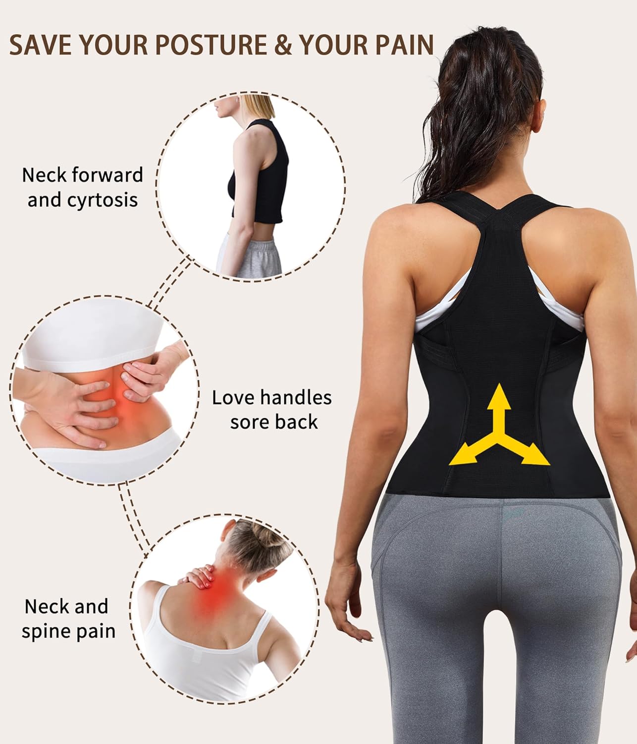 URSEXYLY Women Back Braces Posture Corrector Waist Trainer Vests Tummy Control Body Shapers for Spinal Neck Shoulder and Upper Back Support (XL, Black)