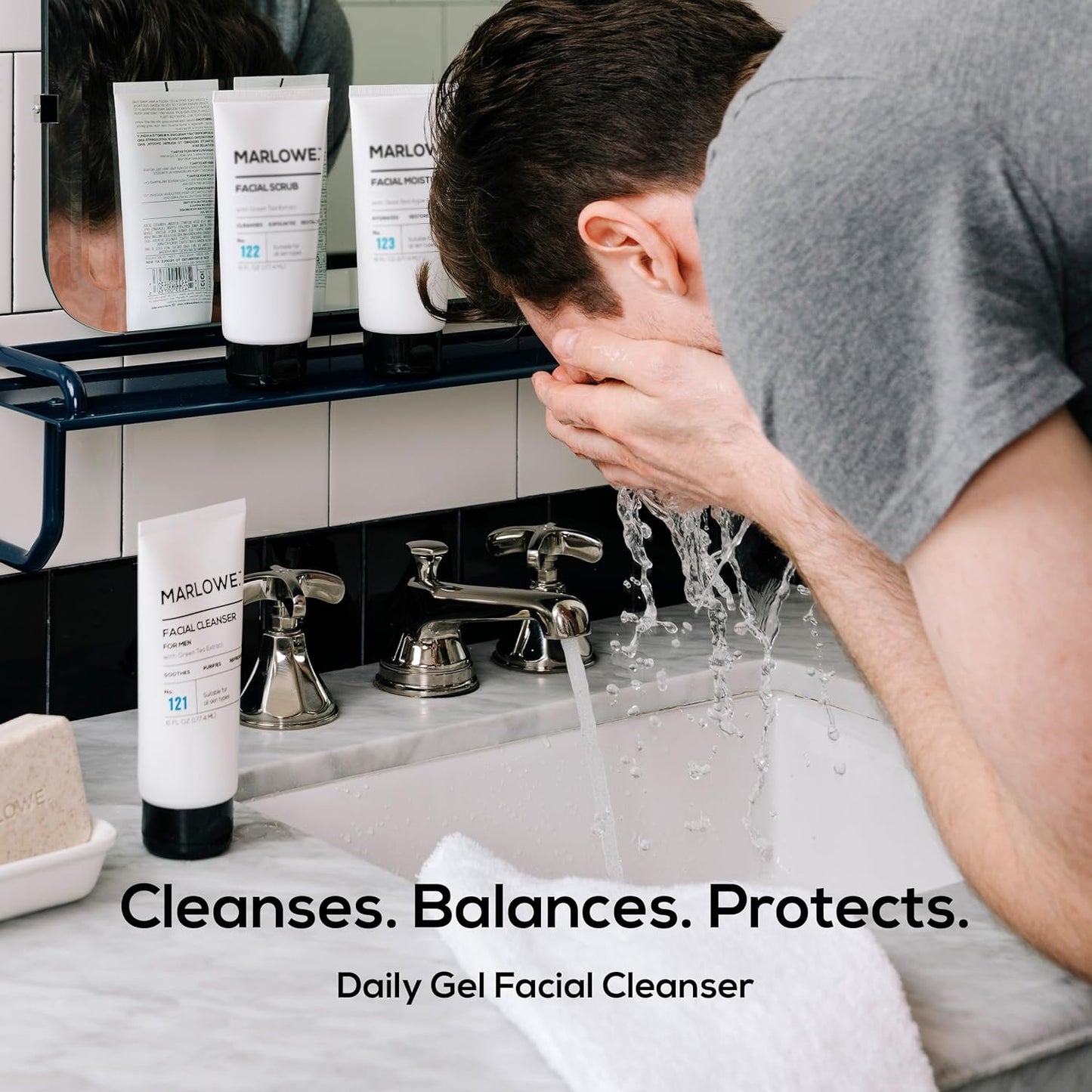 MARLOWE. No. 121 Facial Cleanser 6 oz, Daily Mens Face Wash with Natural Extracts & Antioxidants, Soothes, Purifies, Refreshes, Thick Lather, Fresh Woodsy Scent
