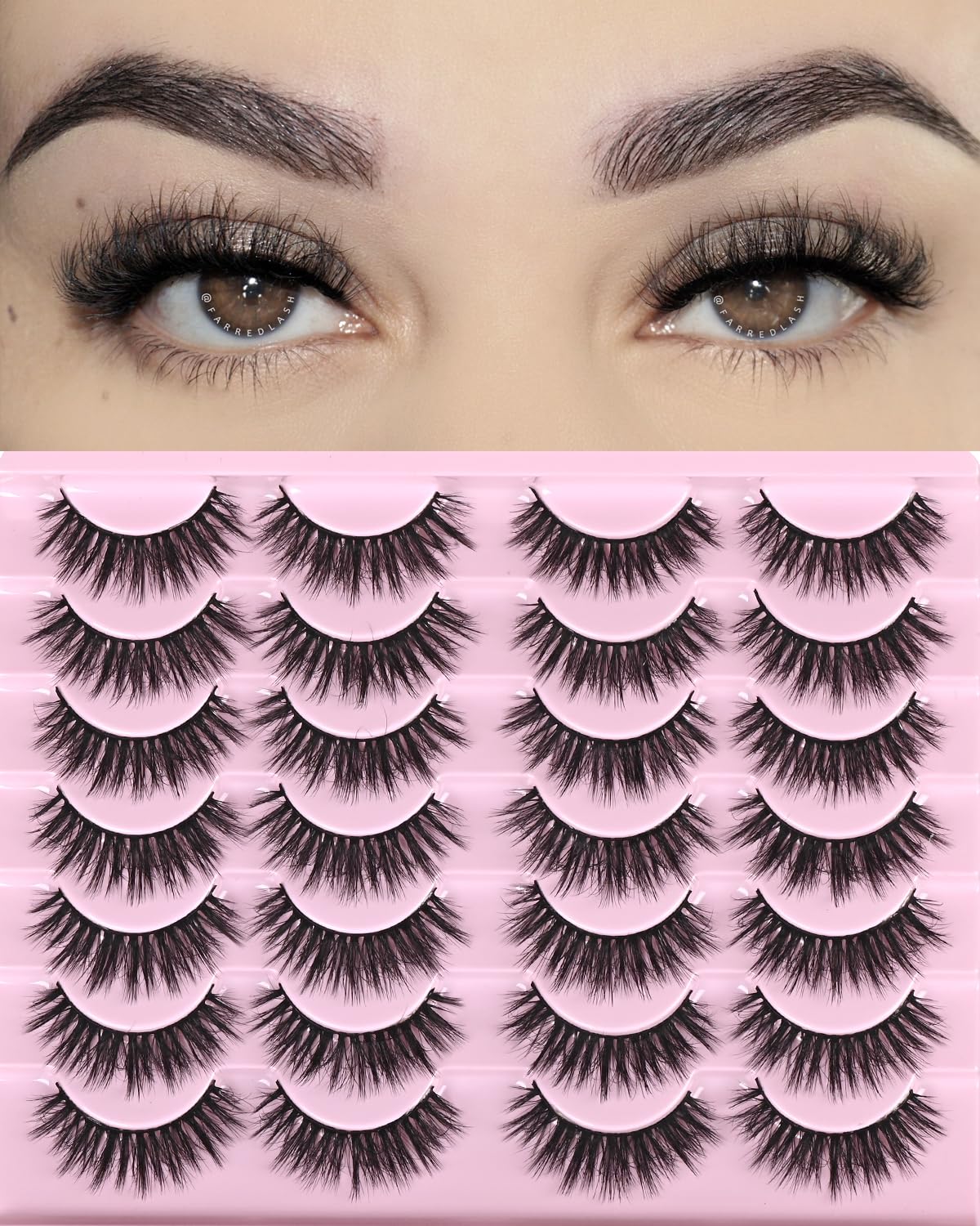 FARRED Lashes Natural Look Short Cat Eye Natural Lashes Fluffy Wispy False Eyelashes 14 Pairs Faux Mink Strip Eye Lashes Pack for Daily Makeup (F7 | 6-15mm)