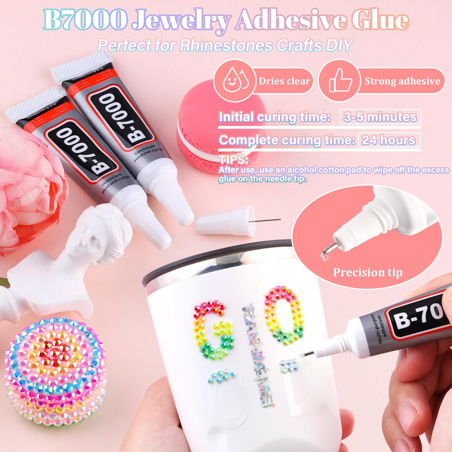 6600Pcs Resin Rhinestones with B7000 Jewelry Glue for Crafting, Multicolors 5mm Non Hotfix Flatback Gems, Bedazzling Crystal for DIY Crafts Clothing Tumblers Mugs Shoes Fabric Decor Nail Art