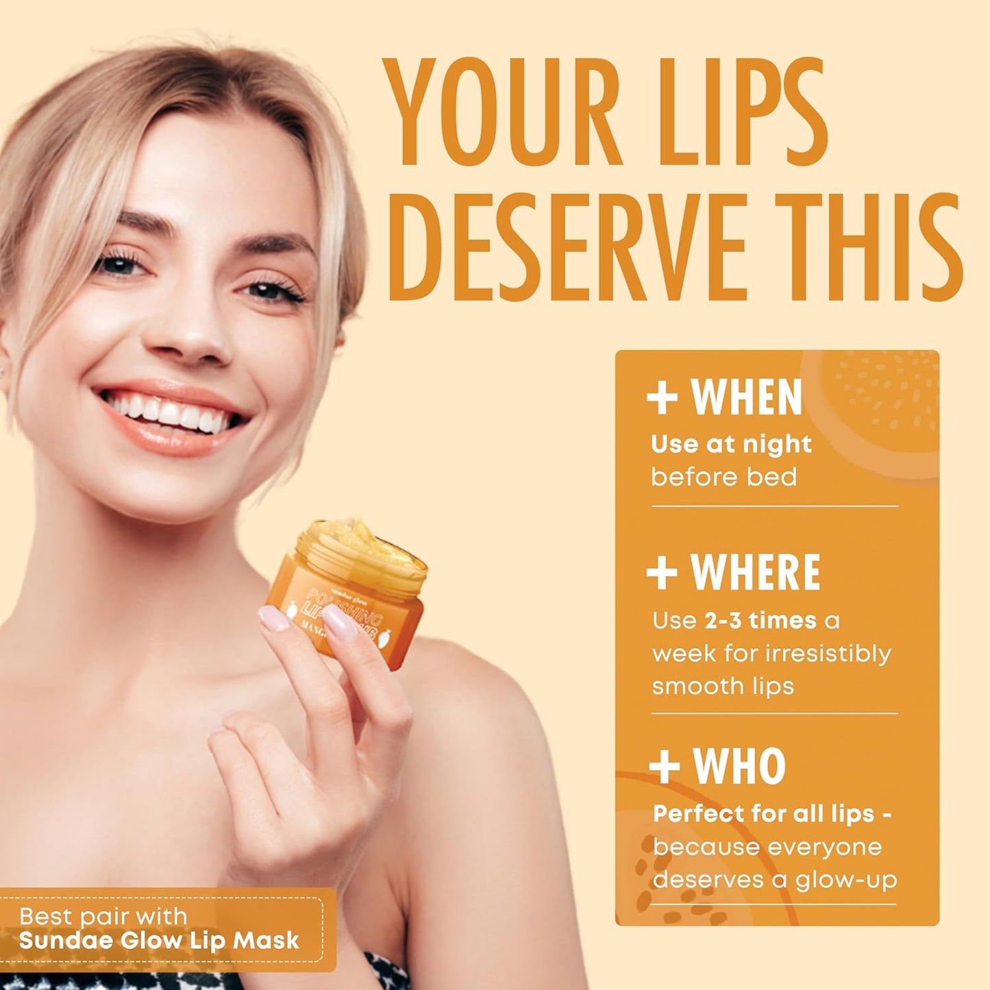 Lip Scrub with Mango Vanilla – Exfoliates, Hydrates & Repairs – Smooths, Softens & Revitalizes Dry Lips – Dermatologist Tested, Korean Skin Care – Clean Beauty, Cruelty-Free – 1 Pack