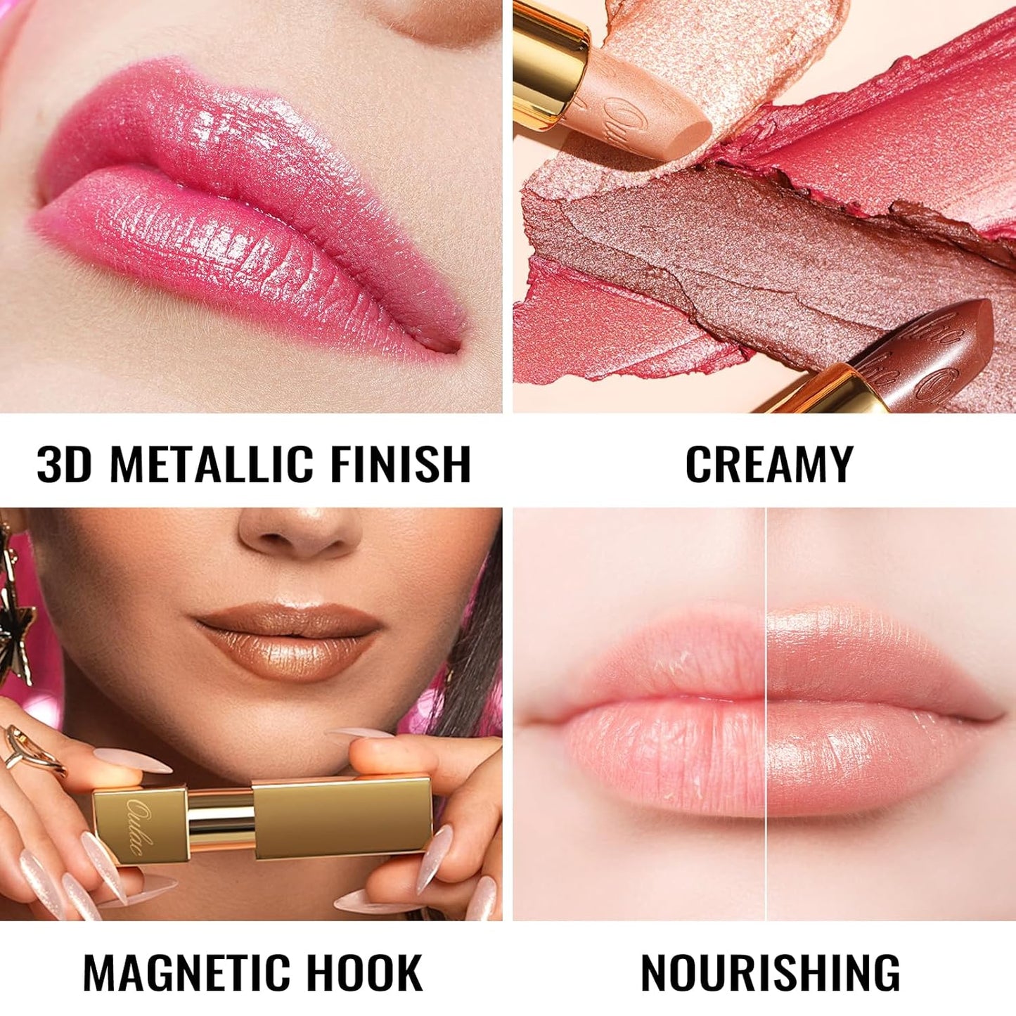 Oulac Orange Red Lipstick for Women with Metallic 3D Shine Lightweight Hydrating Formula, High Impact Lip Color, Vegan Beauty, Full Coverage Lip Makeup, Christmas Gifts for Women, Dangerous(02)