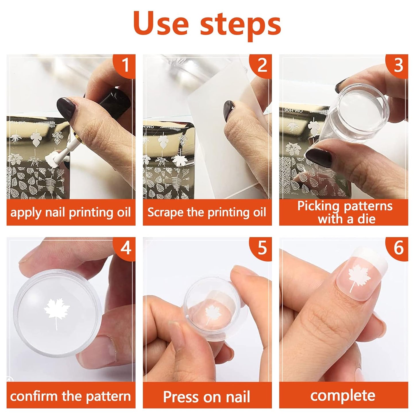 AddFavor Nail Art Stamper Kit 6pcs Flower Heart Leaf Lace Butterfly Stamping Plate Template with Silicone Nail Stamper and Scraper for Women Girls DIY Fingernail Manicure Stencils Tools