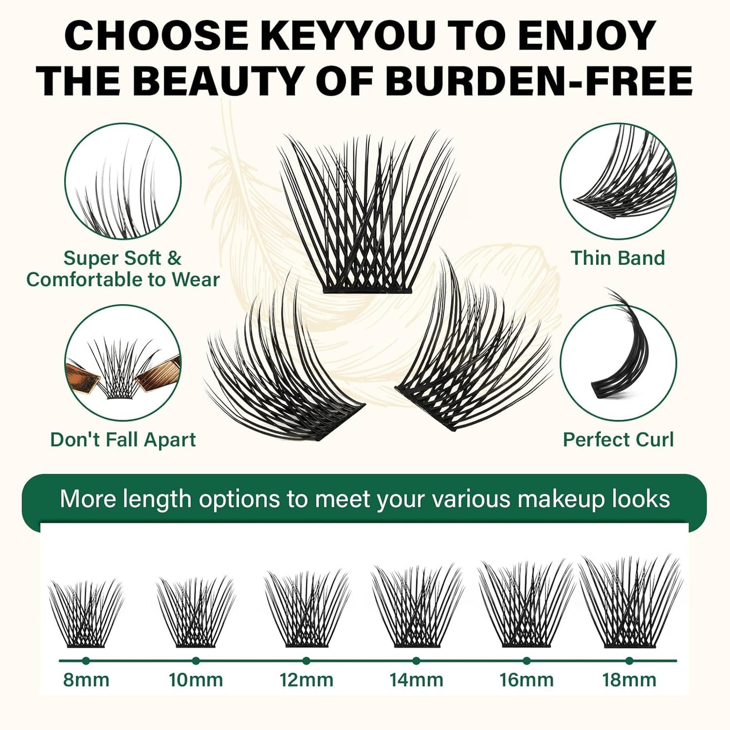 Lash Clusters 144pcs Individual Lashes D Curl 18mm Eyelash Clusters KEYYOU Air Touch Cluster Lashes Super Lightweight Soft Wispy Comfortable Easy DIY at Home(Air02-D-18mm)