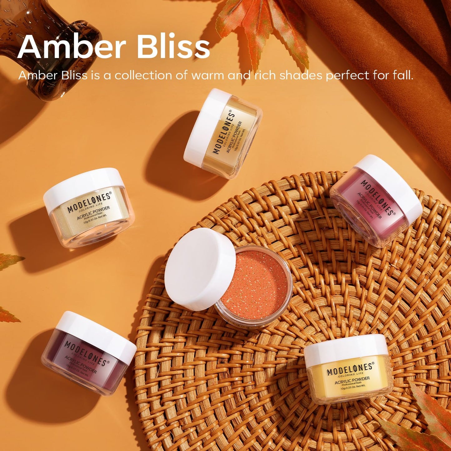 MODELONES 6 Colors Acrylic Powder, Fall Autumn Acrylic Nail Powder Gold Red Yellow Orange Nail Acrylic Powder for Acrylic Nail Art 3D Nail Carving French Nail Extension, Gifts for Women