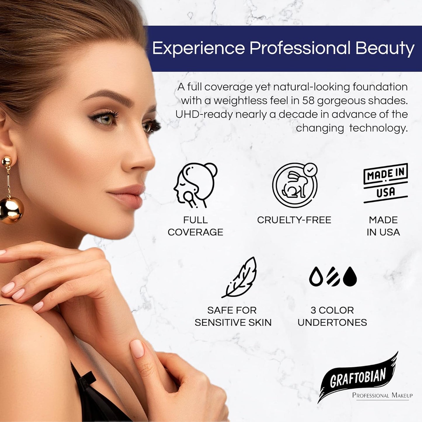 Graftobian HD Glamour Crème Foundation 1/2oz, Weightless Full Coverage Makeup, 65 Inclusive Shades, For All Skin Types, Natural or Full-Glam Looks, For Professionals and Beginners, Raspberry Wine
