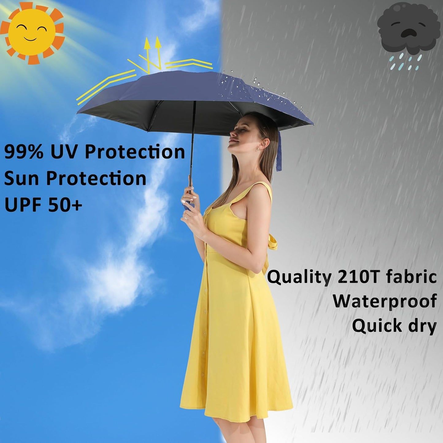BAODINI Travel Essentials Mini Umbrella for Purse With Case Small Compact UV Sun Protection Lightweight Tiny Pocket Manual Open Close Umbrella for Women Kids and Men Fit Purse Backpack