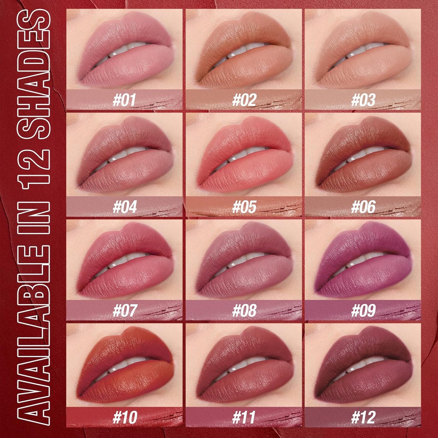 Jolilab 3Pcs Velvet Matte Lipstick Nude Matte Soft Dark Color Stick High Pigmented Long-Lasting Waterproof Lip Stick Lip Balm Beauty Cosmetics Gift for Girls and Women（10#+11#+12#