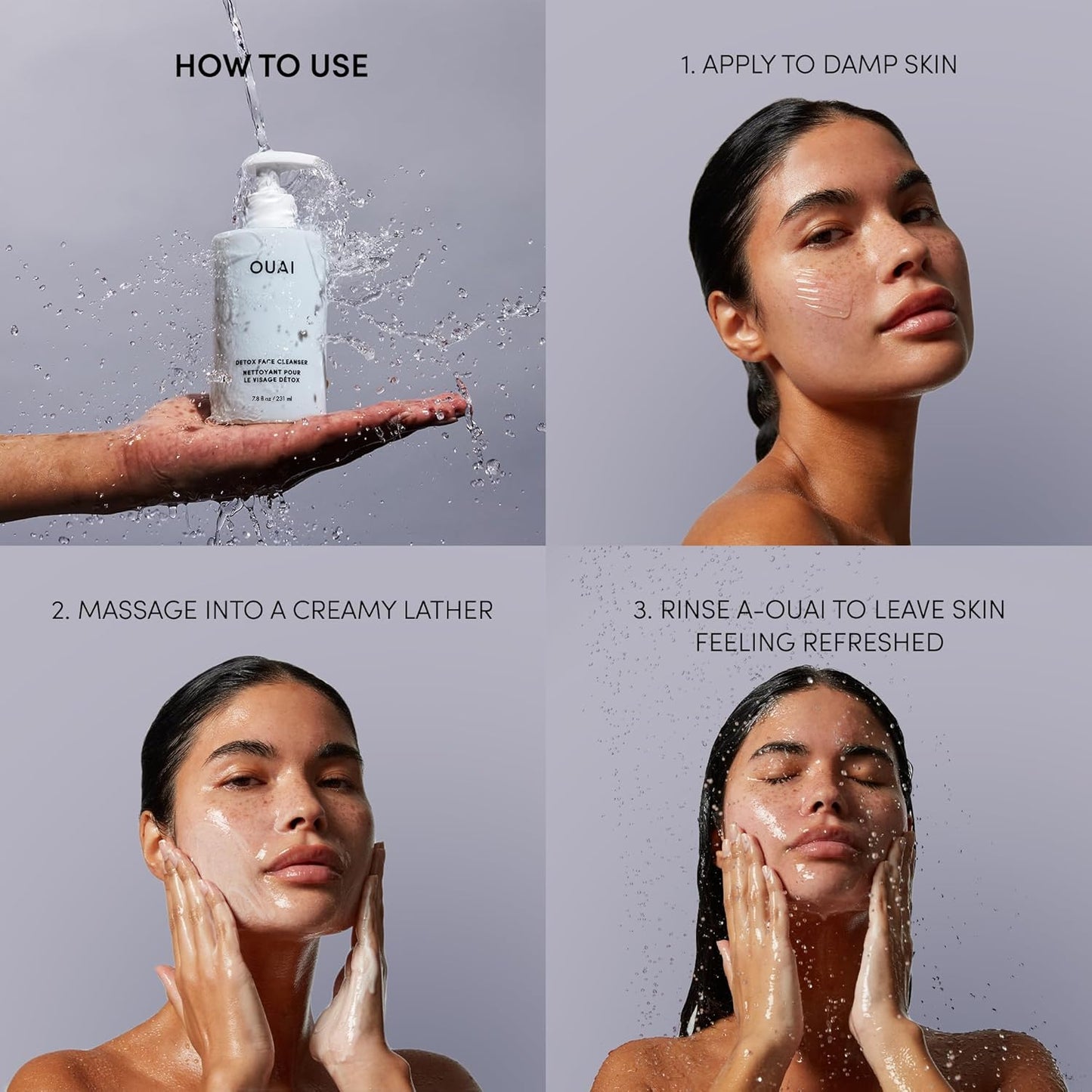 OUAI Detox Facial Cleanser - Deep Cleansing Face Wash with Glycolic Acid, Niacinamide & PHA - Removes Sweat, Dirt & Oil Without Drying - Gentle Face Cleanser for Post-Workout (7.8 Fl Oz)