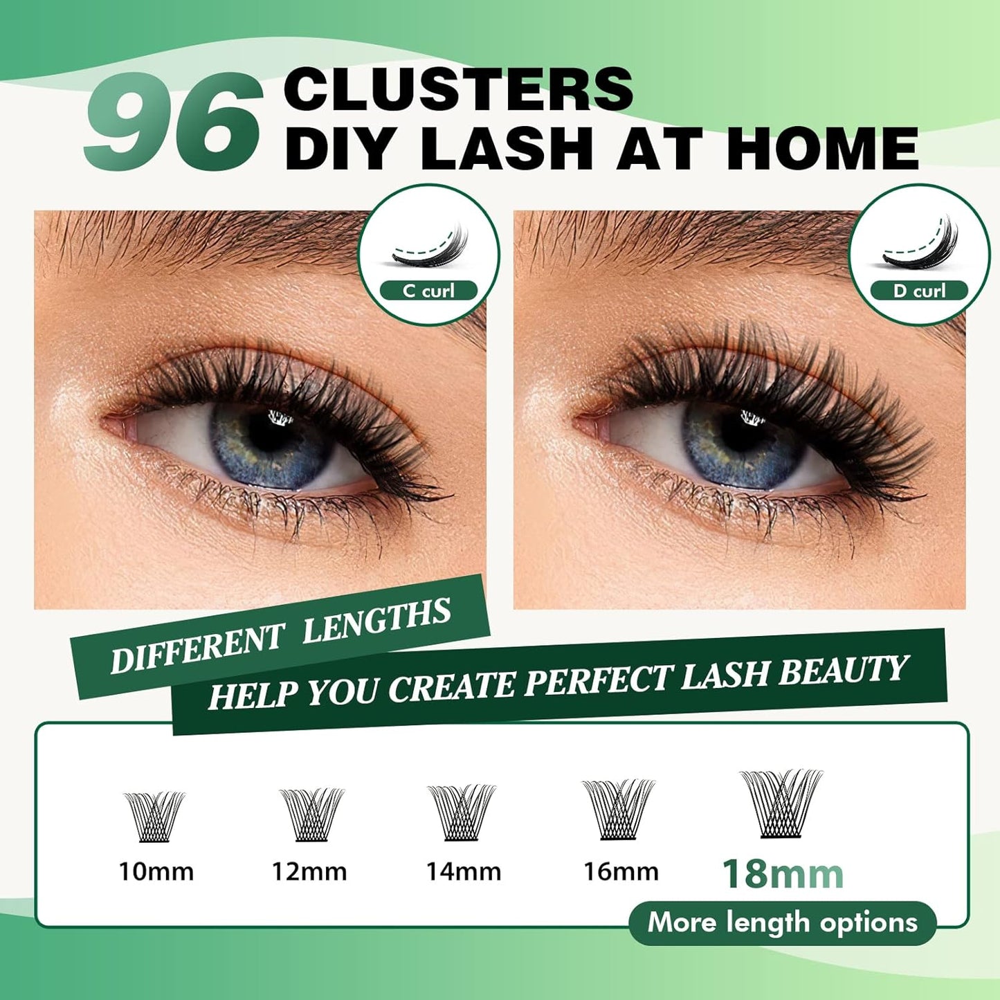 Lash Clusters,96 Pcs Cluster Lashes D Curl 10mm DIY Lash Extensions Eyelash Clusters,KEYYOU Volume Wispy Individual Lashes Soft&Comfortable Easy DIY at Home(Y13,D-10mm)
