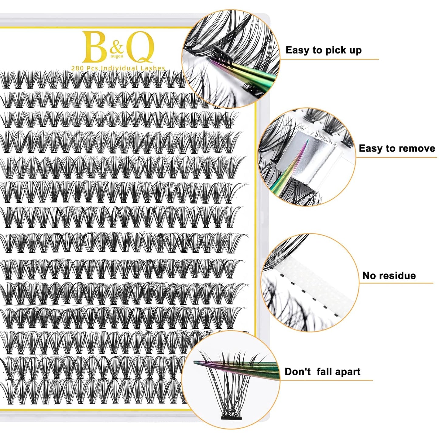 B&Qaugen Lash Clusters 30D-D-15 Individual Lashes 280 Clusters False Eyelash 10D 20D 30D 40D Lash Clusters Extensions Individual Lashes Cluster DIY Eyelash Extensions at Home (30D-D,15MM)