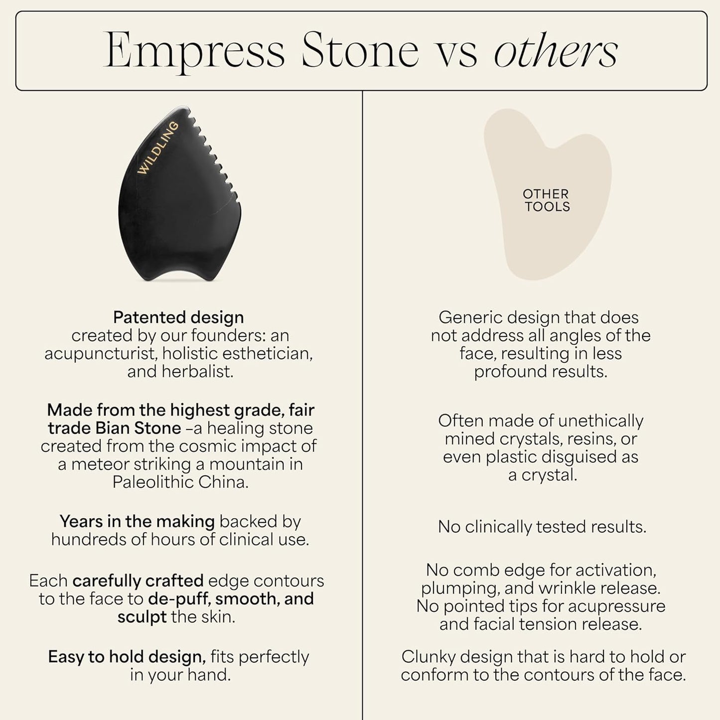 WILDLING Empress Stone Gua Sha Facial Stone I Facial Massage Stone to Lift, Plump, Tone + Sculpt I Patented Design Crafted with 100% Authentic Bian Stone