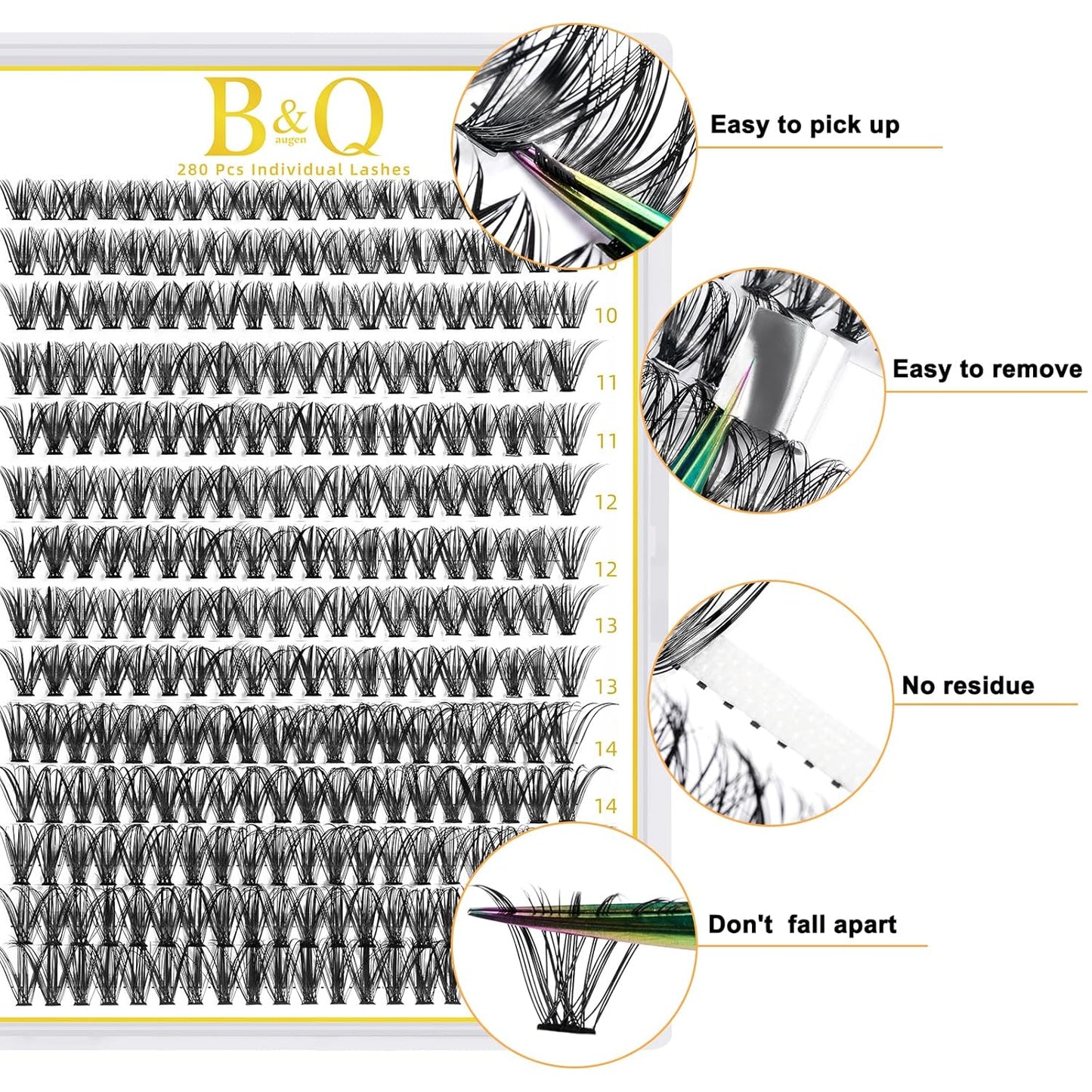 B&Qaugen Lash Clusters 40D-C-9-16MIX Individual Lashes 280 Clusters False Eyelash 20D 30D 40D Lash Clusters Extensions Individual Lashes Cluster DIY Eyelash Extensions at Home (40D-C,9-16MIX)