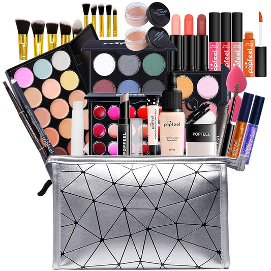Makeup Sets For Women, with Makeup Palettes, Eye Shadow Palette Set, Foundation Concealer, Clear Lip Gloss, Eyeliner, Makeup Brush Kit, Makeup Sponge, Reusable Cosmetic Bag, Mothers Day Gift