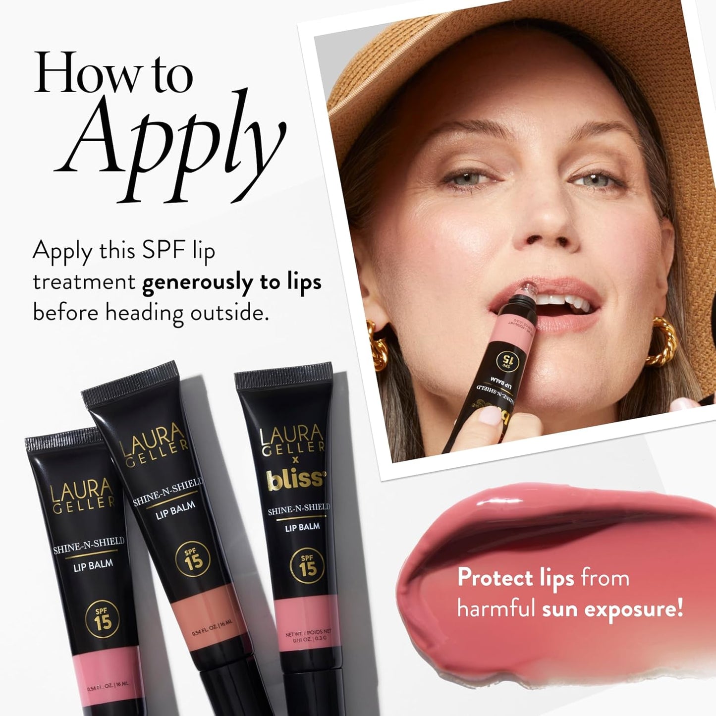 LAURA GELLER NEW YORK Shine-n-Shield Lip Balm SPF 15, Golden Hour - Nourishes, Hydrates & Protects Lips