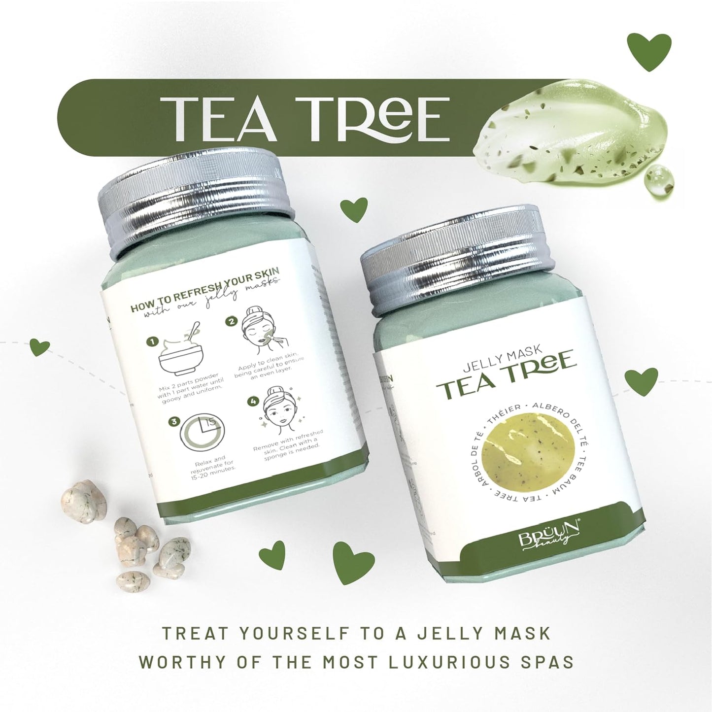 BRÜUN Peel-Off Tea Tree Jelly Mask for Face Care – A 23 fl oz Rubber Jar for 30 to 35 Treatments – A Skin Care Moisturizing Gel Mask of Spa Set for Men, Women and Adults