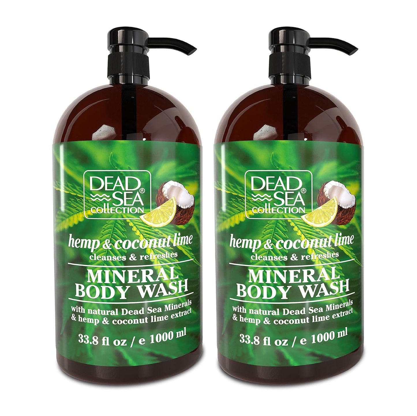 Dead Sea Collection Hemp & Coconut Lime Body Wash for Women and Men – with Pure Dead Sea Minerals - Cleanses and Moisturizes Skin - Pack of 2 (67.6 fl. oz)