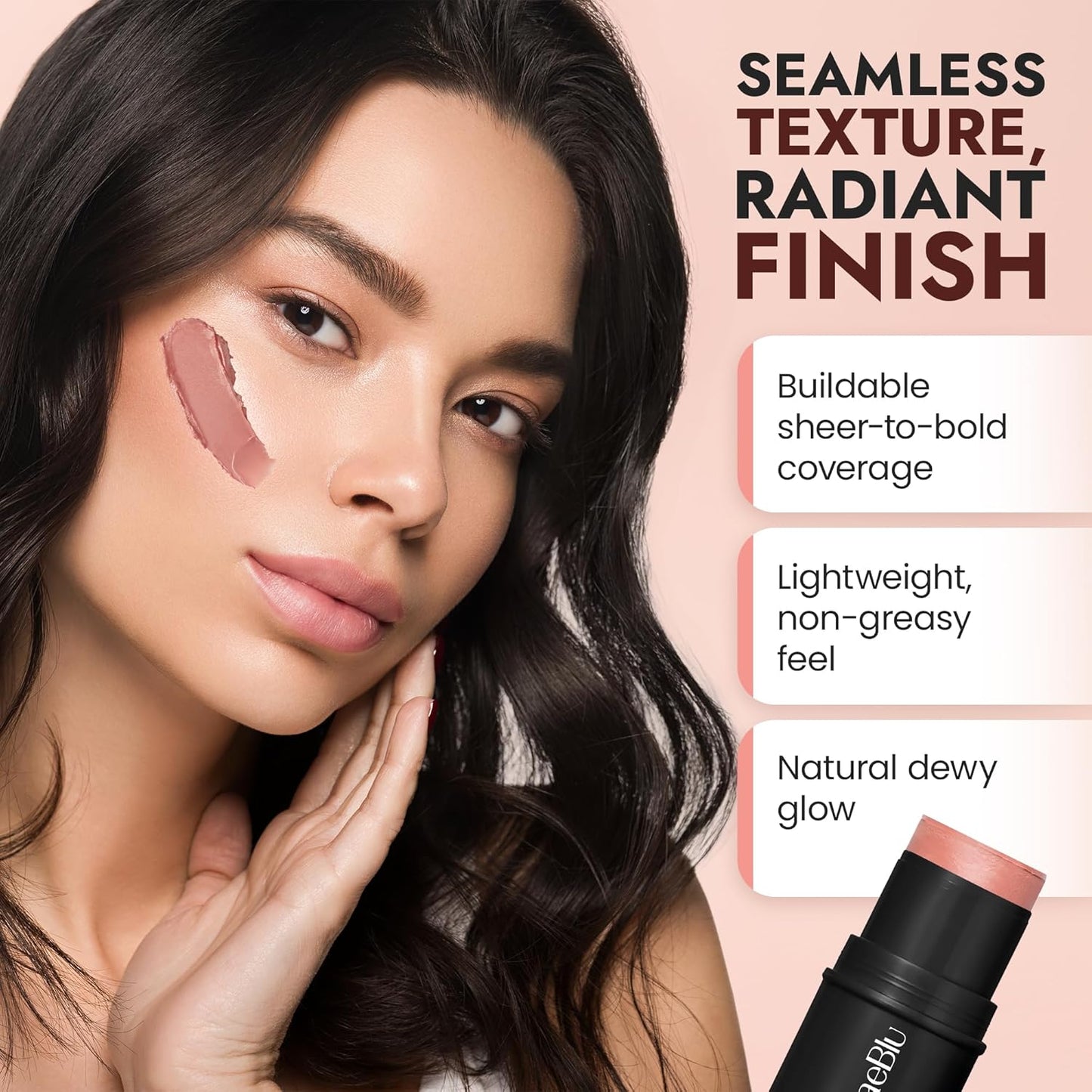Organic Blush Tube, Rose - 100% Natural Vegan Cream Blush Sticks, Multi-Use Bronzer, & Highlighter for Lips, Cheeks & Eyes, Buildable Shimmer, Gluten-Free, Paraben-Free, Made in USA