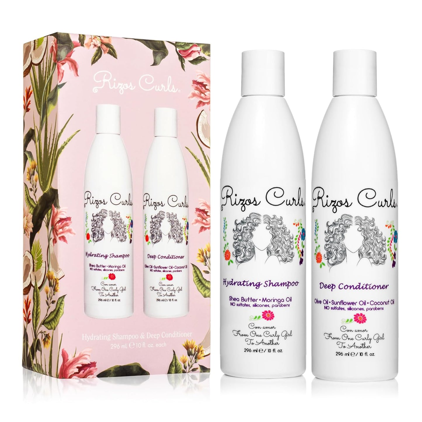 Rizos Curls Wash Day Bundle – Hydrating Shampoo & Deep Conditioner Set with Shea Butter for Every Curl Pattern 1a-4c – Gently Cleanses, Moisturizes, Softens & Adds Shine – Sulfate & Paraben Free