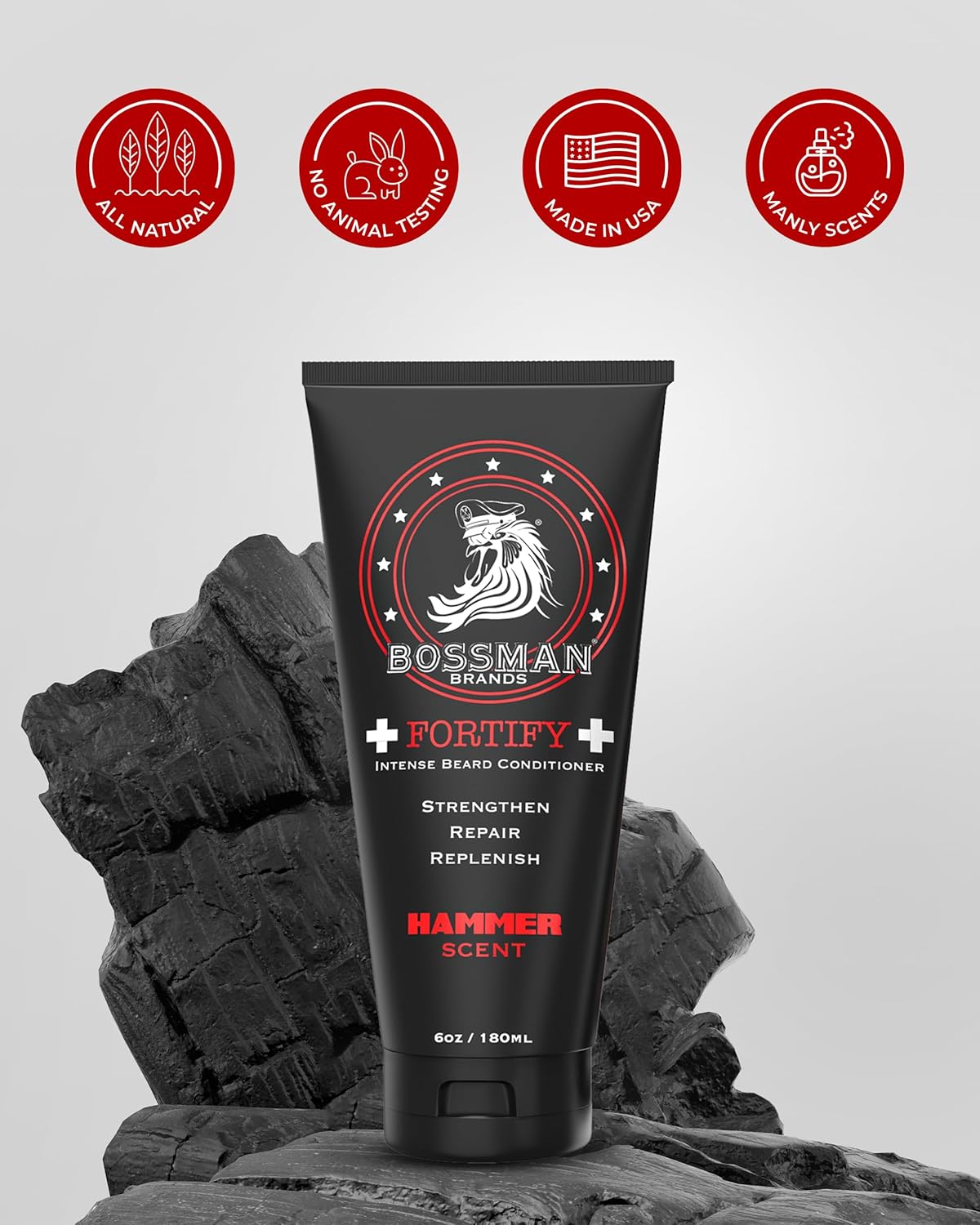 Bossman Fortify Intense Beard Conditioner for Men (Hammer Scent) – Moisturizes, Replenishes & Protects with Natural Ingredients – Thicker Formula, Made in USA