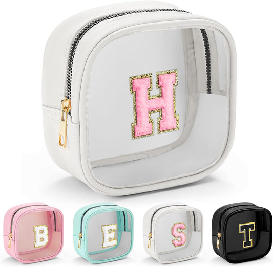 YOOLIFE Initial Make Up Bag Travel Toiletry Bag, Clear Makeup Bag Preppy Cosmetic Bags Organizer Travel Essentials Gifts for Women Teen Girlfriend Teacher Mom Birthday Mothers Day Gifts White H