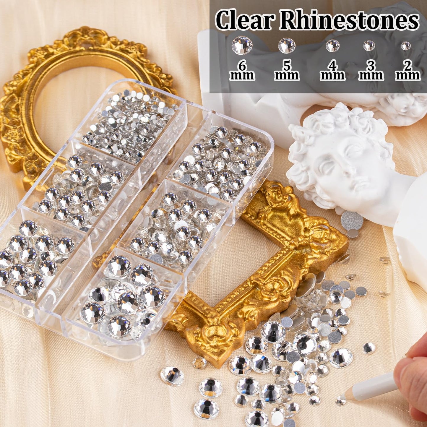 Colorful Face Gems for Makeup Set, Flatback Gorgeous Charming AB Glass Gem+Clear Glass Gem with Makeup Glue+Picker Pencil+Tweezer+Dual-End Dotting Tool for Eye Body Hair Make-up and Nail Art Deco