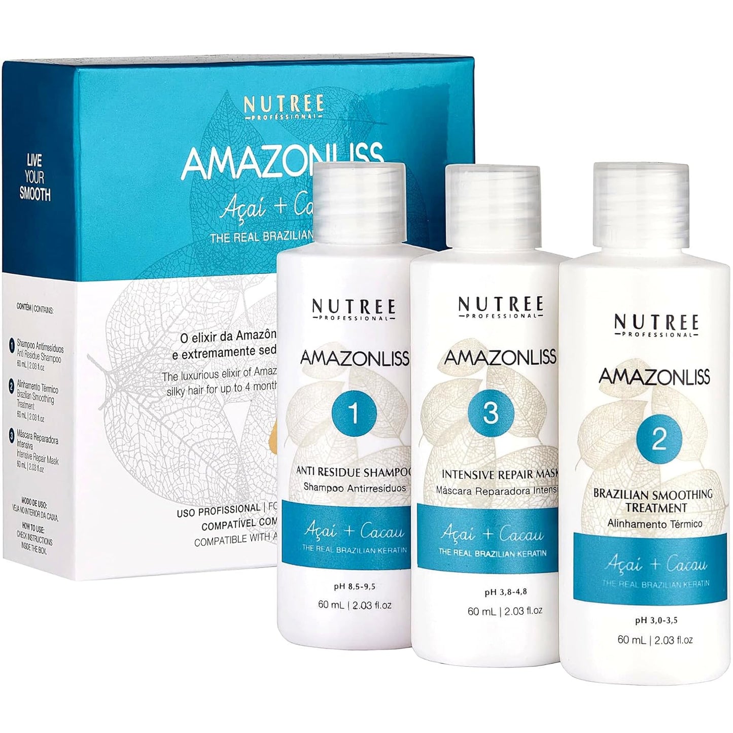Amazonliss Keratin Hair Straightening Treatment – Home Use Brazilian Blowout Kit – Keratin Treatment Formaldehyde Free – Keratina para Alisar el Pelo, Anti-Frizz, Shine - 2.03 Fl Oz