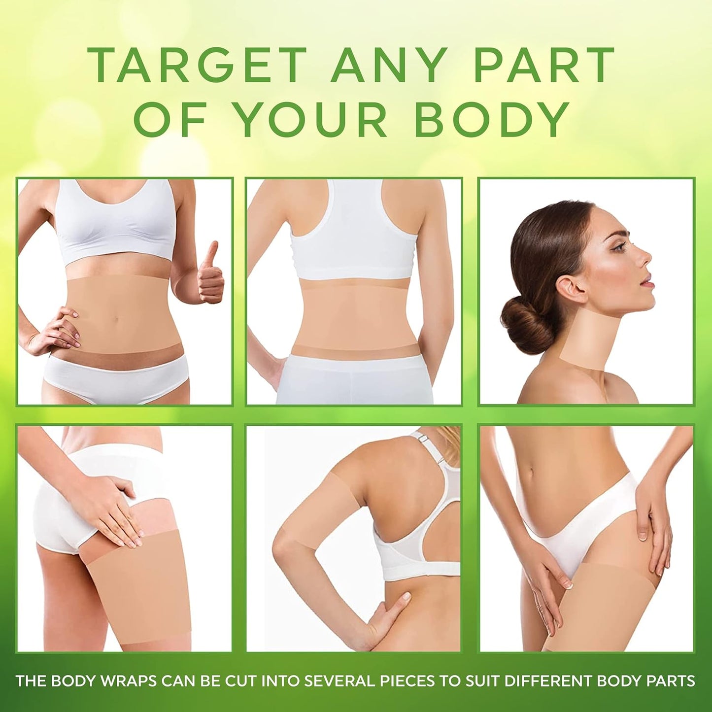 Tummy Body Wrap with Guarana, Green Tea, Seaweed Wraps Works for Stomach, Belly, Legs, Arms Abdomen (13 Piece Set)