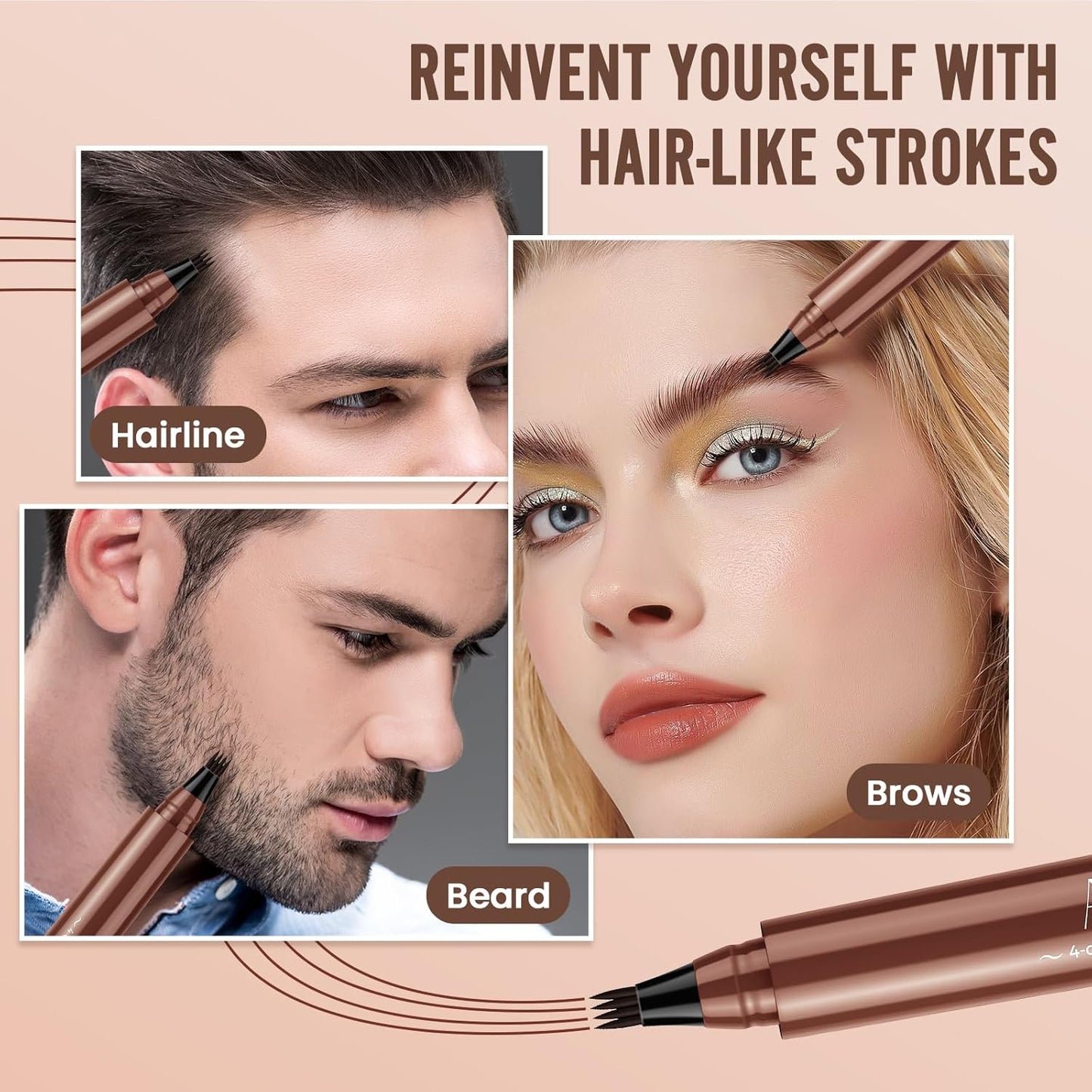 AWROSE Eyebrow Pencil, 2 Pack 3D Waterproof Microblading Eyebrow Pen 4 Fork Tip Tattoo Pencil, Precise Natural Magic Eye Brow Pen with Hair Like Strokes, 4 Points Multi-Used Eye Brow Pencils for Women