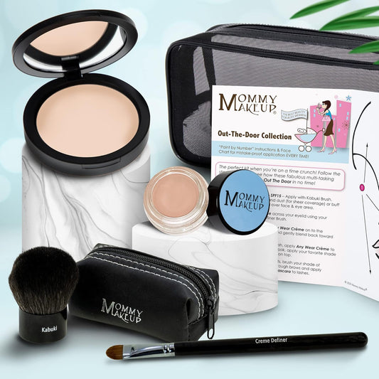 Out The Door Collection | Talc-free 5-piece Mineral Makeup Set | CUDDLE (Light/Medium) - For light to medium complexions + NUDETRALITY - A matte warm nude
