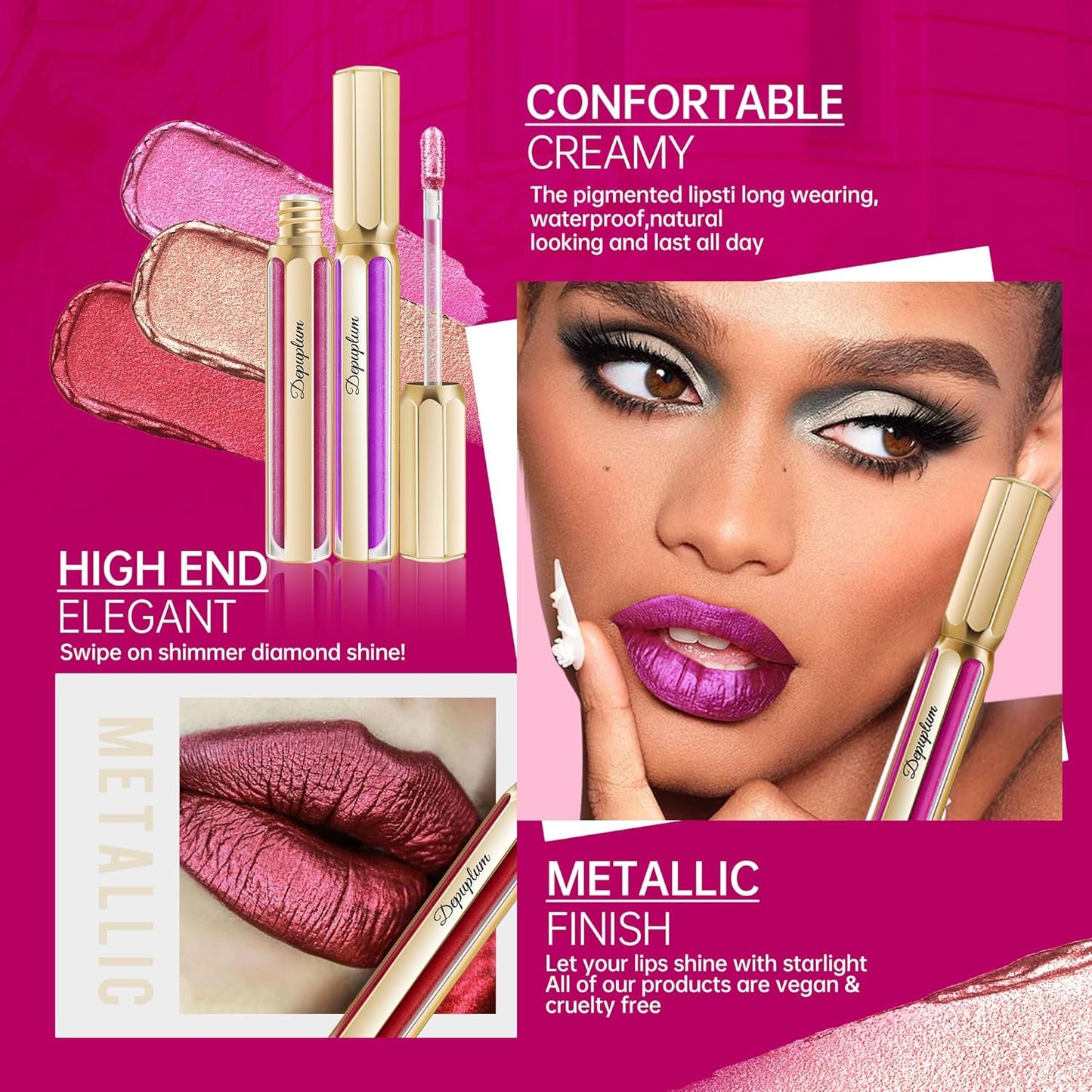 Red Lipsticks for Women Metallic Lipstick Long Lasting Non Stick Cup Lip Gloss, Shimmer Lightweight Hydrating Full Coverage Lip Color, DP116 Expectation