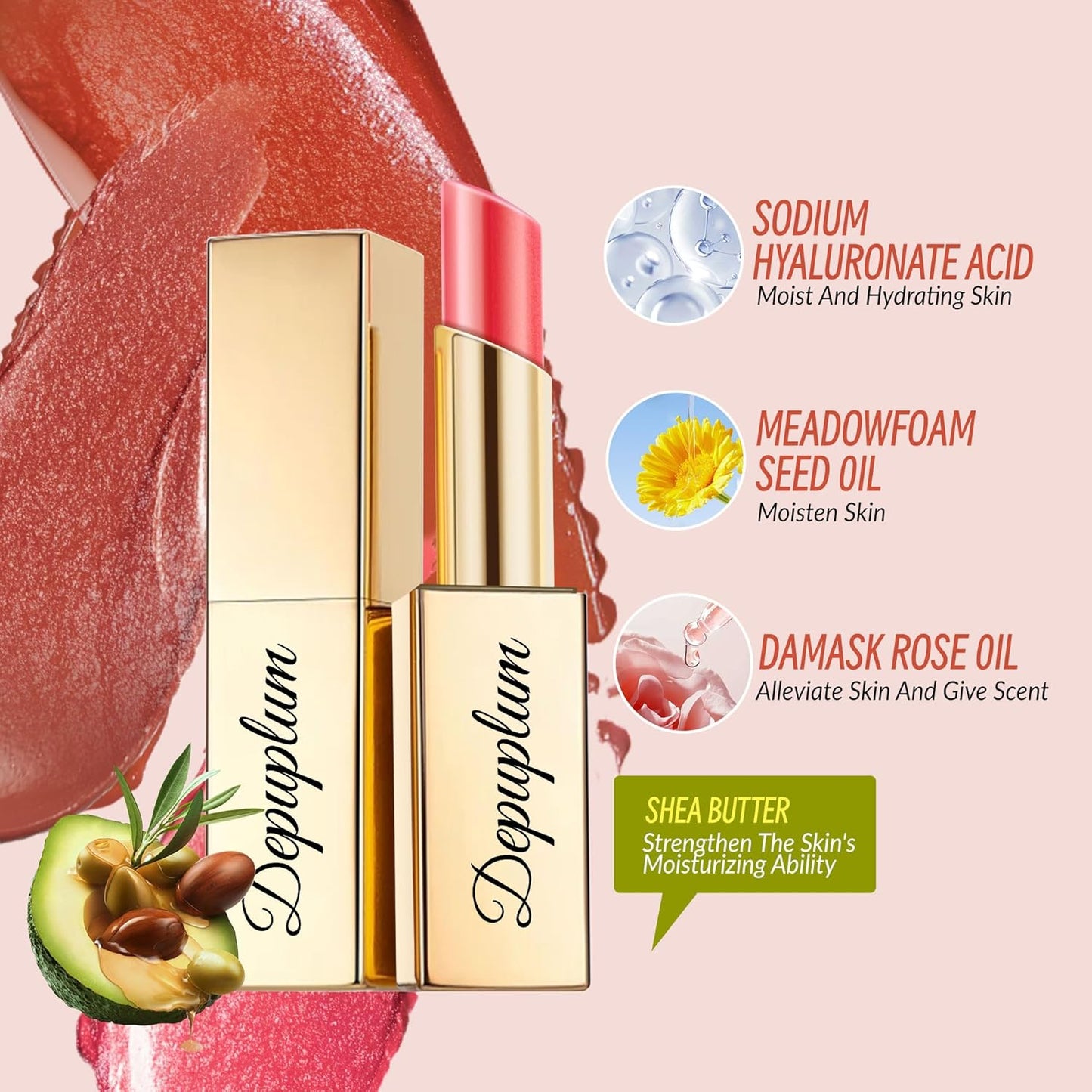 Red Berry Purple Lipstick Set for Women Shimmer Tinted Lip Balm Hydrating Moisturizing Lipstick Cruelty Free Lip Makeup, DM108/109/122
