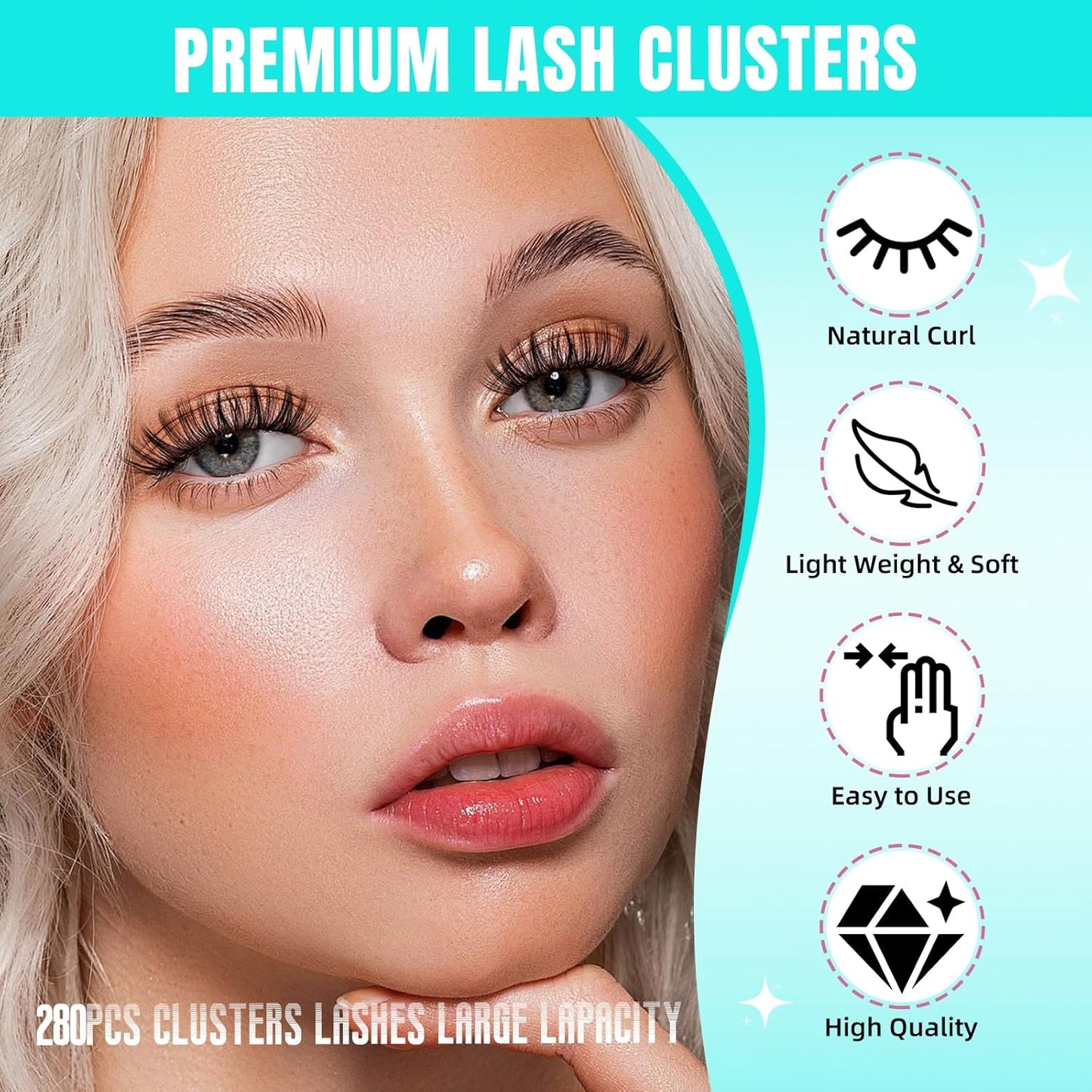 Lash Clusters Wispy 280PCS Eyelash Extension 50D Cluster Lashes Individual Lashes DIY Lash Extension Natural Look Cluster Eyelash Extensions Soft False Eyelashes at Home for Beginners(16mm)