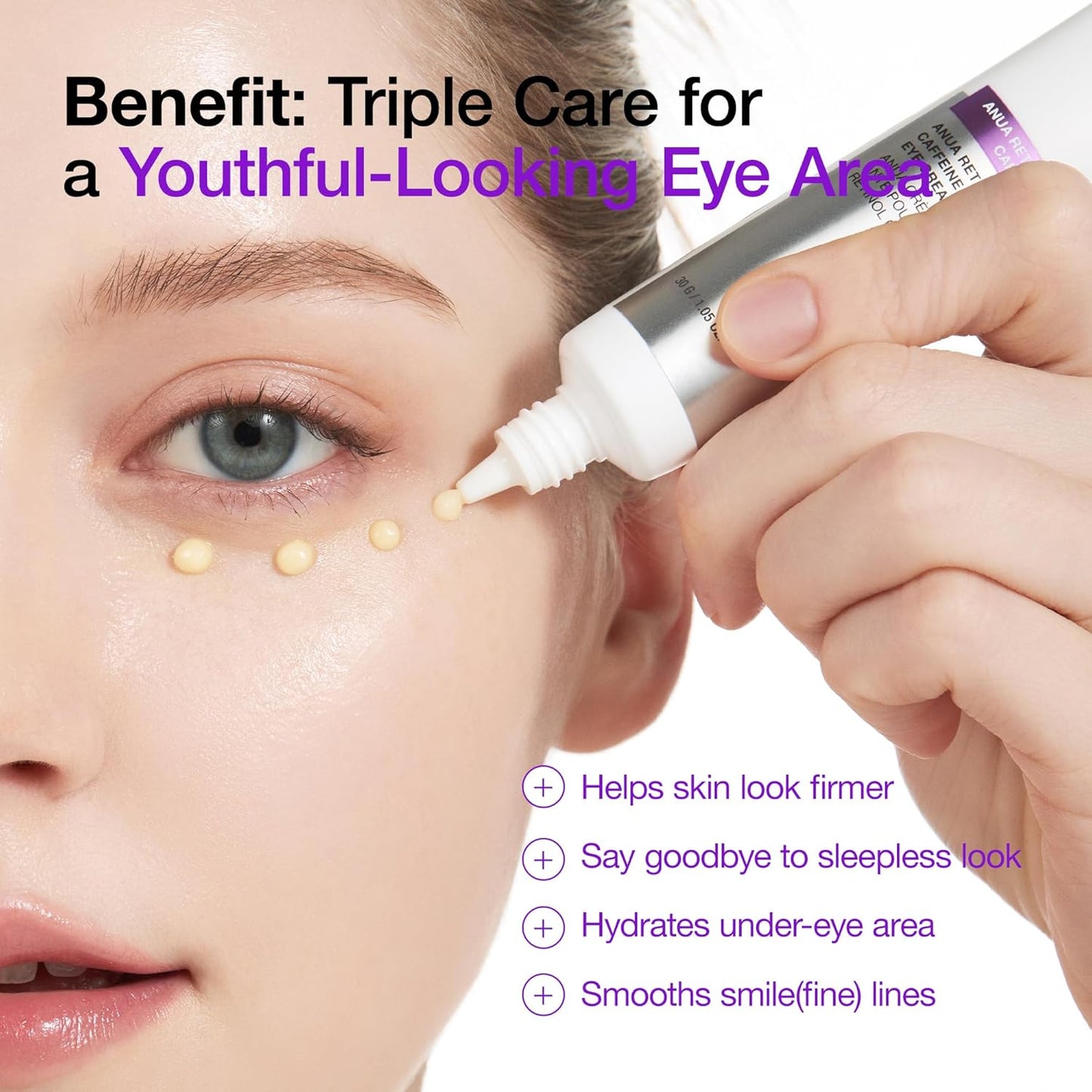 ANUA Retinol 0.1 Caffeine Revitalizing Eye Cream, Under Eye Cream For Hydration, Glow Up Eye Contour, Niacinamide, Retinol For Face, Night Cream For Eye Care, Korean Skin Care (30g/1.05oz)