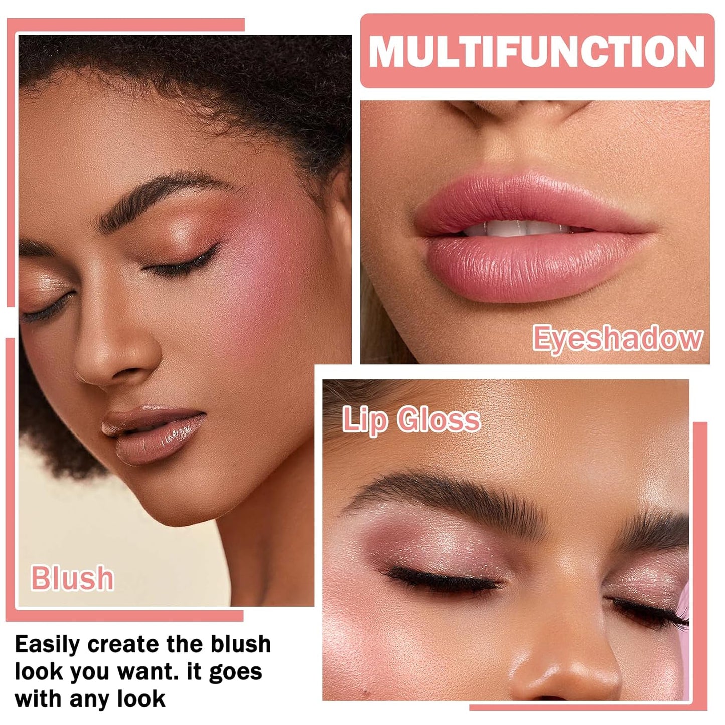 Cream Blush Stick with Sponge 3 in 1 Multi-Use Blush Makeup Stick Long Lasting Waterproof Natural Matte Cream Blush Stick for Cheeks, Lips and Eyes - Fairy Pink
