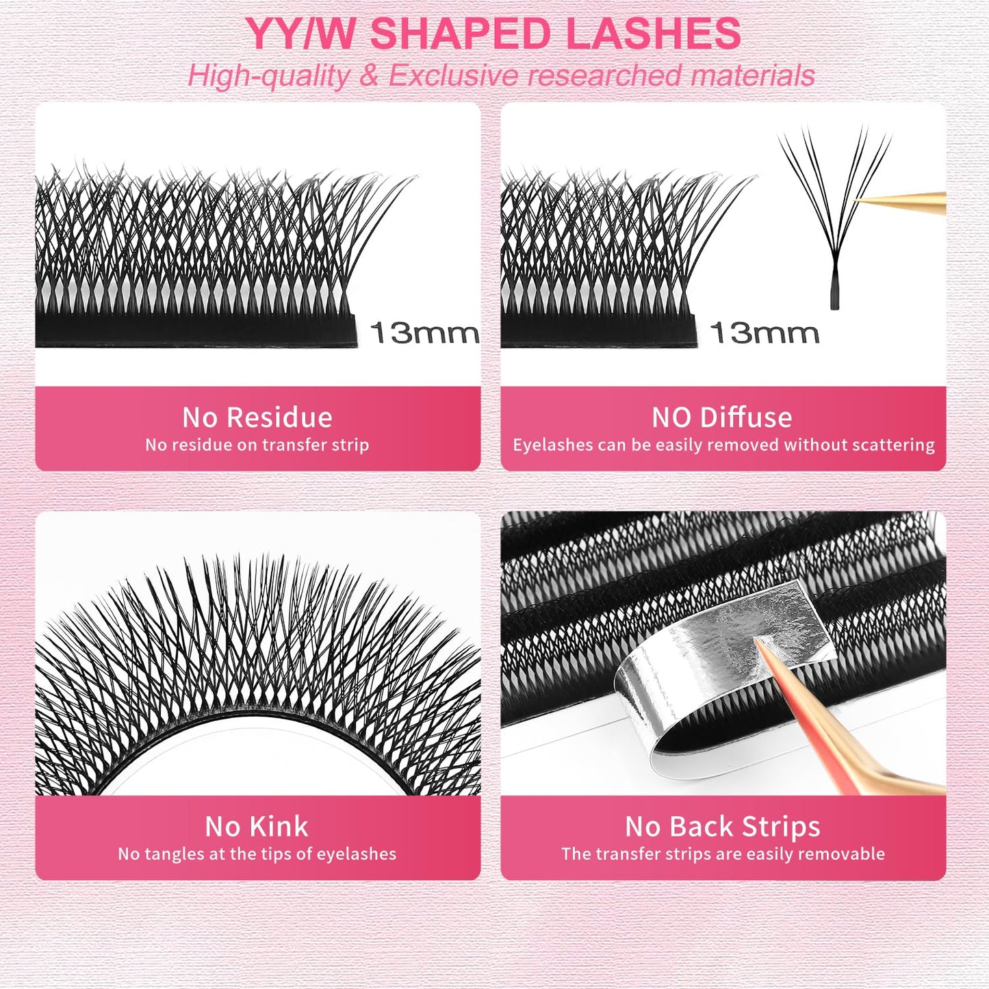 Lash Extensions Double Tips 4D Eyelash Extensions W Shape 0.07mm Thickness D Curl 11mm Premade Fans Easy Fan Volume Lashes Matte Black Crisscross(W-4D-Double Tips-0.07-D,11mm)