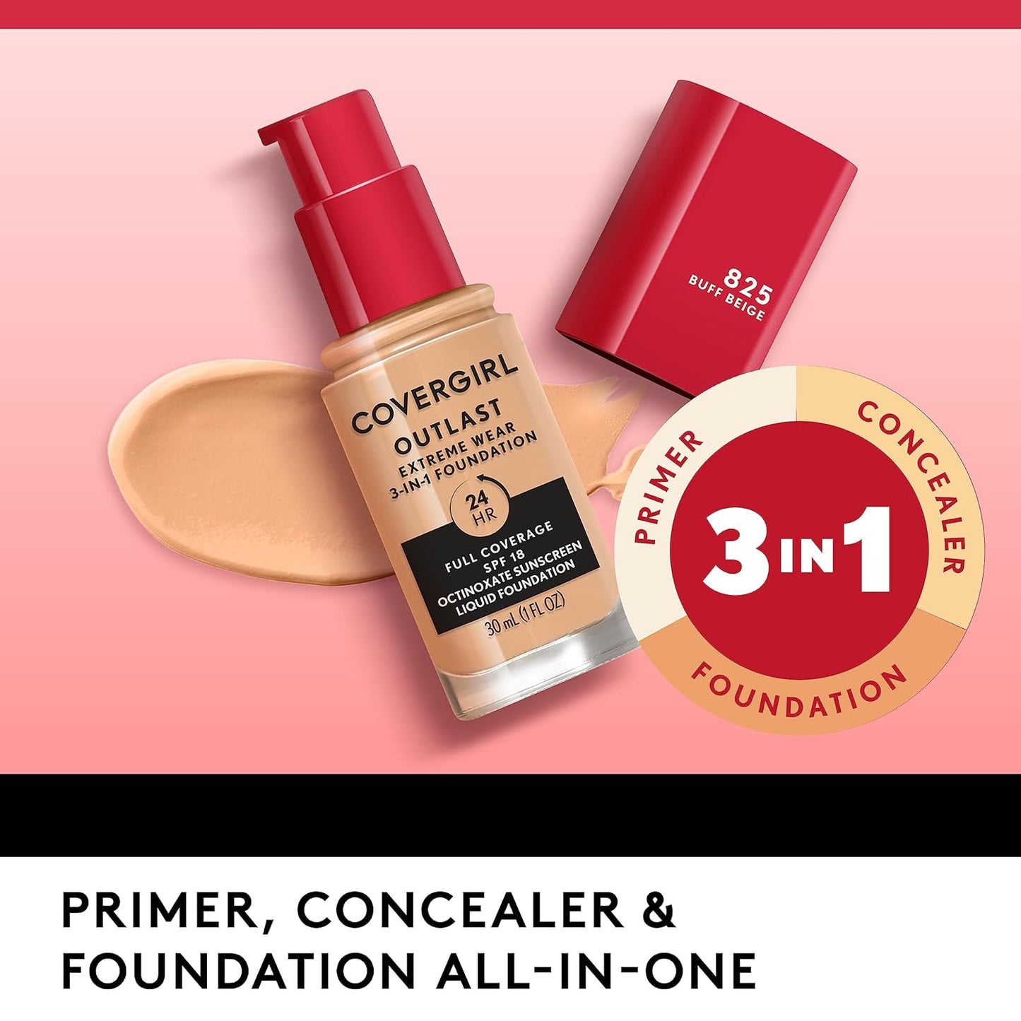 Covergirl Outlast Extreme Wear 3-in-1 Full Coverage Liquid Foundation, SPF 18 Sunscreen, Natural Tan, 1 Fl. Oz. (Pack of 2)