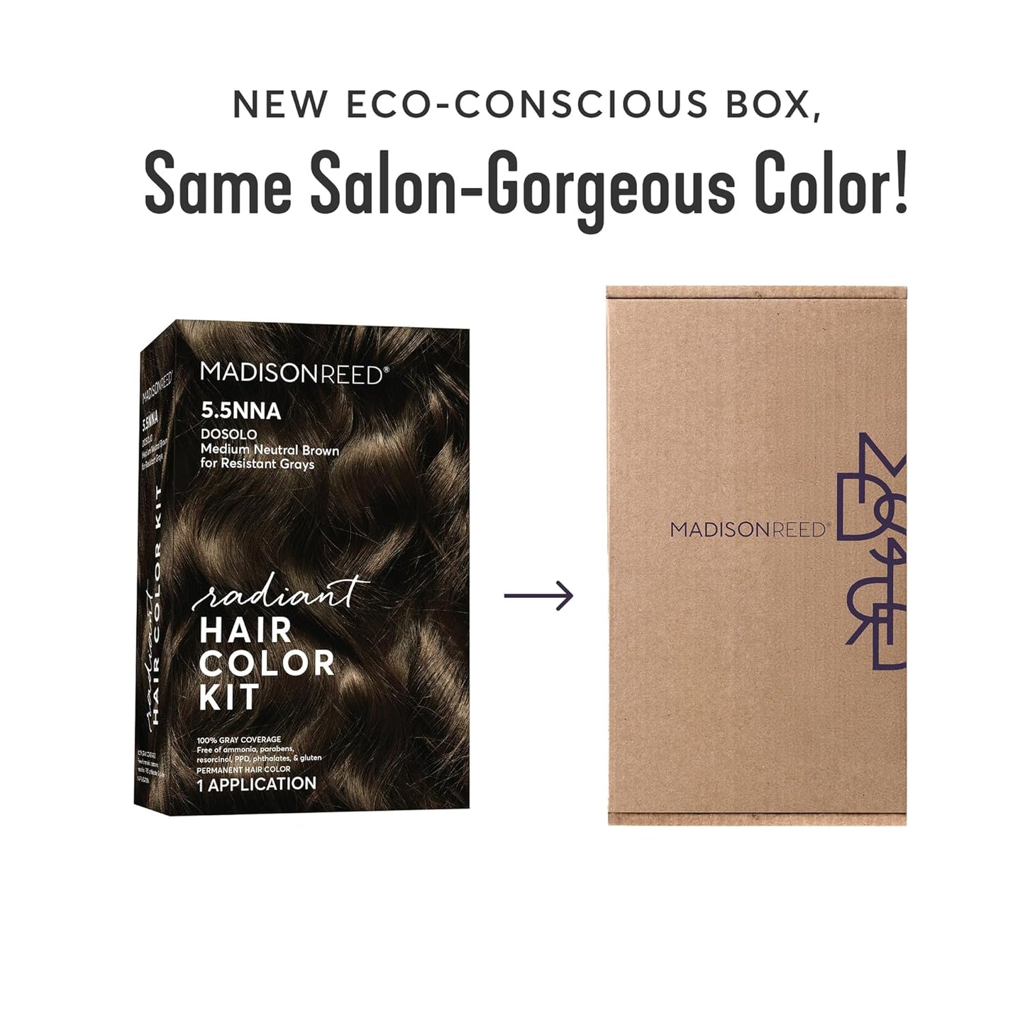 Madison Reed Radiant Hair Color Kit | 5.5NNA Dark Neutral Brown (Dosolo) 100% Maximum Gray Hair Coverage | Salon-Quality Permanent Hair Dye for Resistant Grays | PPD-Free & Ammonia-Free |1 Pack
