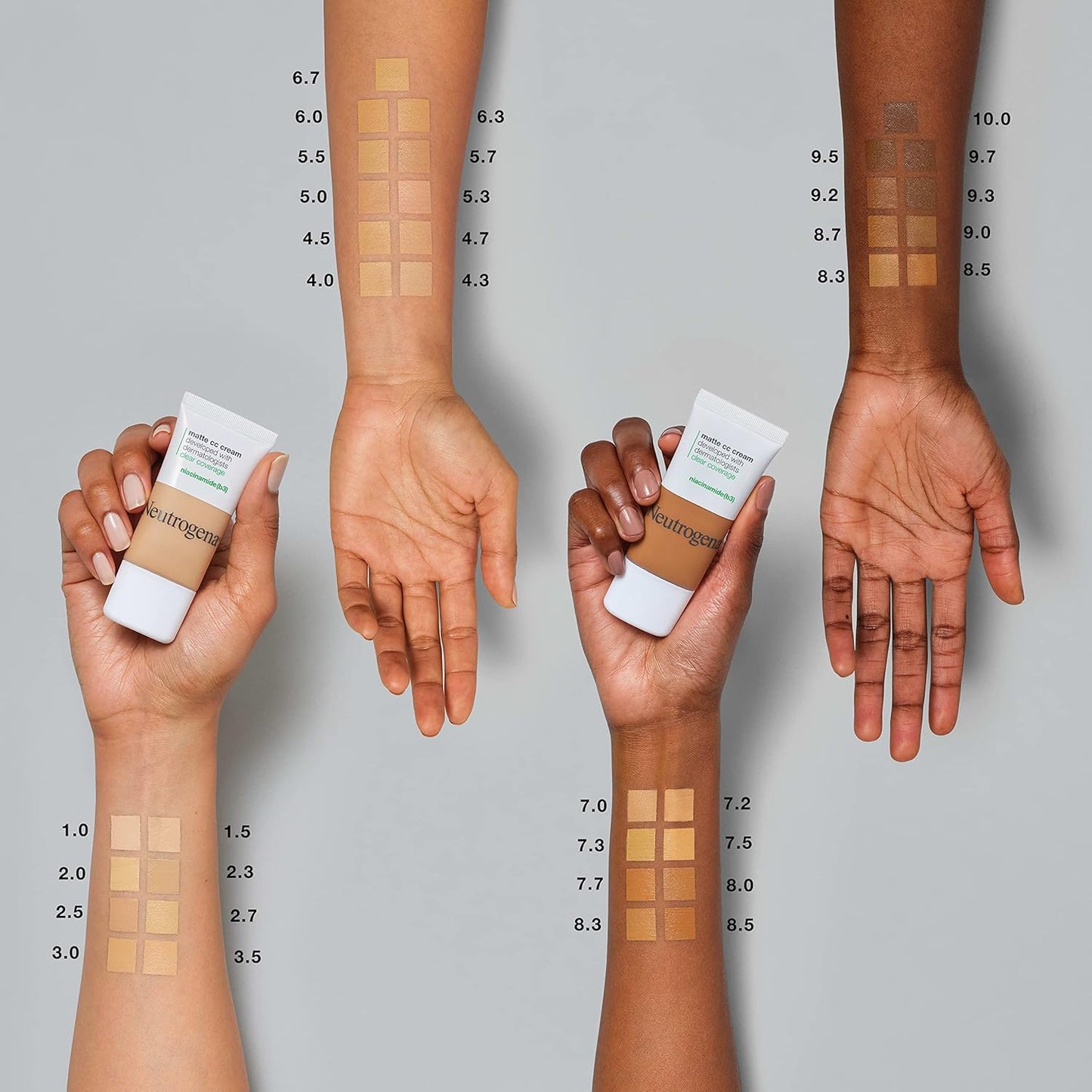 Neutrogena Clear Coverage Flawless Matte CC Cream, Full-Coverage Color Correcting Cream Face Makeup with Niacinamide (b3), Hypoallergenic, Oil Free & Fragrance Free, Toast, 1 oz