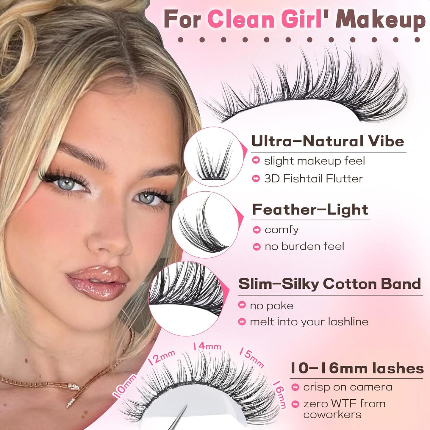 Eyelash Extensions Wispy Natural DIY C Curl Individual Lashes Clusters Black 10-16mm 300pcs
