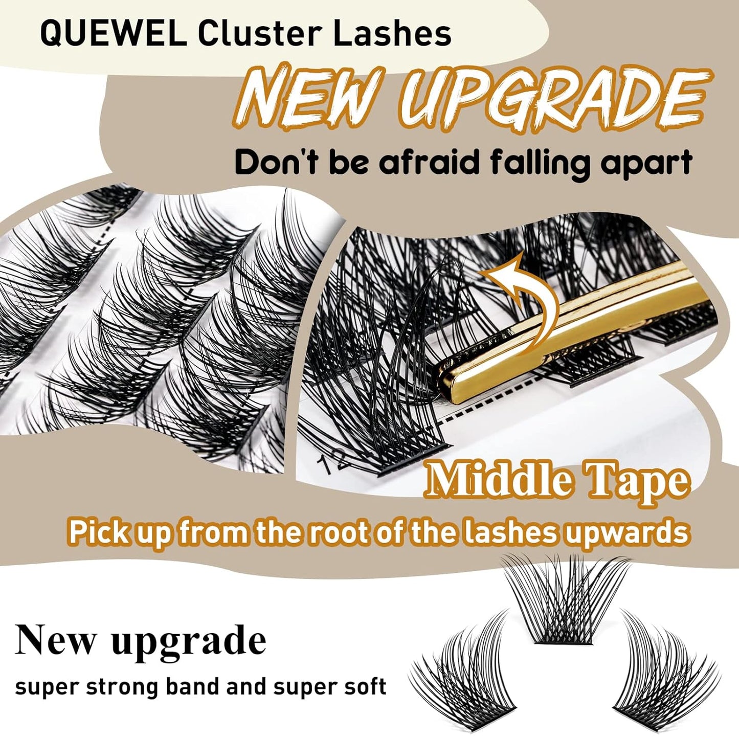 QUEWEL Cluster Lashes 72 Pcs Wide Stem Individual Lashes C/D Curl 8-16mm Length DIY Eyelash Extension False Eyelashes Natural&Mega Styles Soft for Personal Makeup Use at Home (Mega-D-MIX8-16)