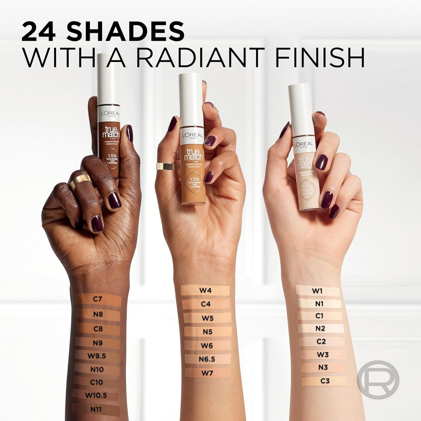 L’Oréal Paris True Match Radiant Serum Concealer, Brightening Under Eye Concealer Make Up with 1.5% Hyaluronic Acid and Caffeine, W5, 0.33 Oz