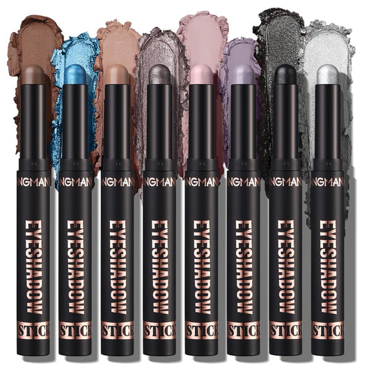 LANGMANNI 8 PCS Pro Kit Eyeshadow Stick Gift Makeup Set,Matte Earth Color+Bright Metal Color Multifunctional Contour Stick,Waterproof & Long-Lasting Eyeshadow (#C)