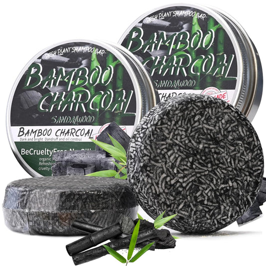 2PCS Bamboo Charcoal Shampoo Bar for Gray Hair, Black Soap for Gray Hair Natural Organics Shampoo and Conditioner Bar for Thinning Hair for Men & Women (Bamboo Charcoal)