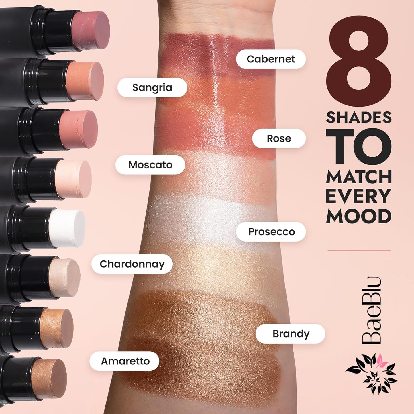 Organic Blush Tube, Brandy - 100% Natural Vegan Cream Blush Sticks, Multi-Use Bronzer, & Highlighter for Lips, Cheeks & Eyes, Buildable Shimmer, Gluten-Free, Paraben-Free, Made in USA