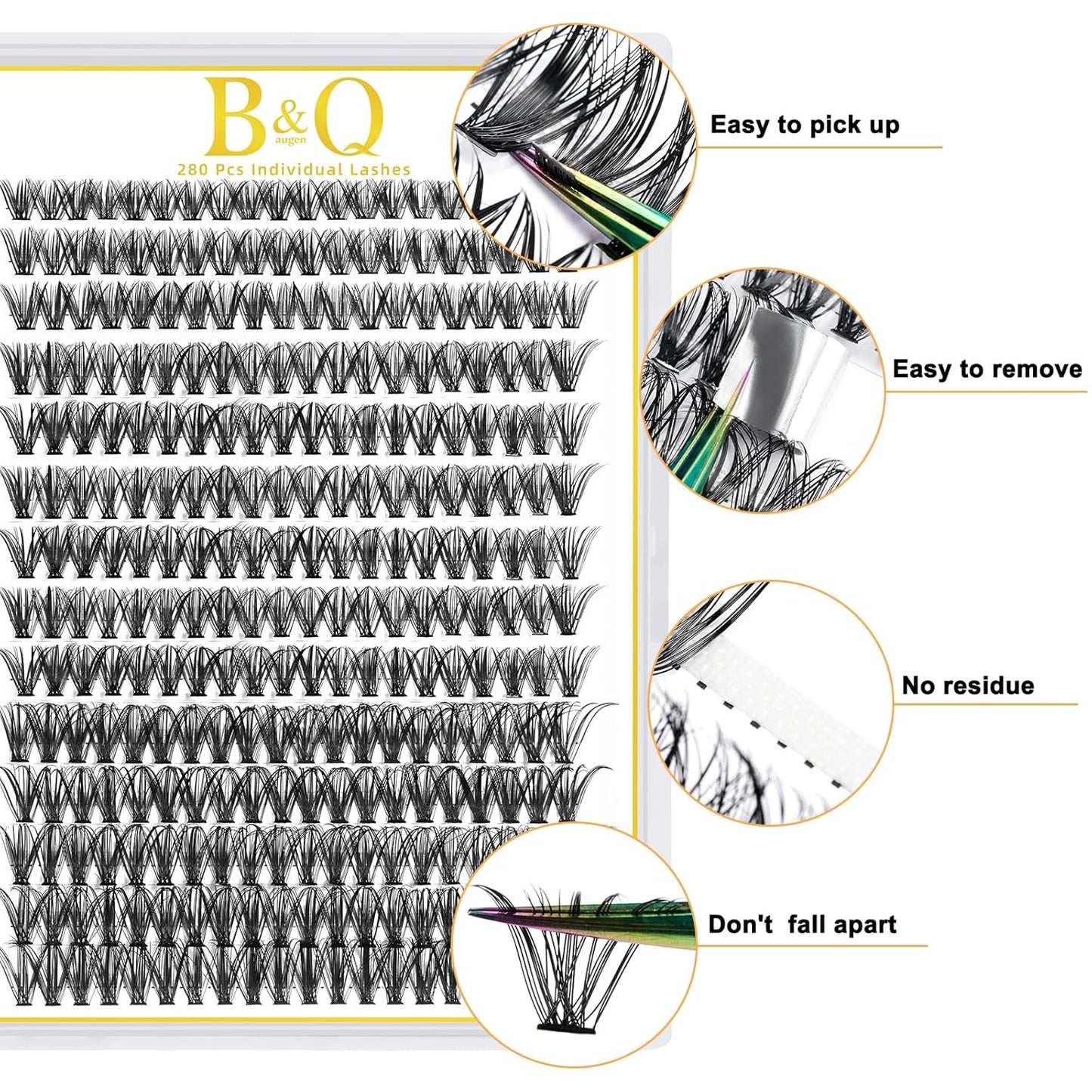B&Qaugen Lash Clusters 40D-D-16 Individual Lashes 280 Clusters False Eyelash 10D 20D 30D 40D Lash Clusters Extensions Individual Lashes Cluster DIY Eyelash Extensions at Home (40D-D,16MM)