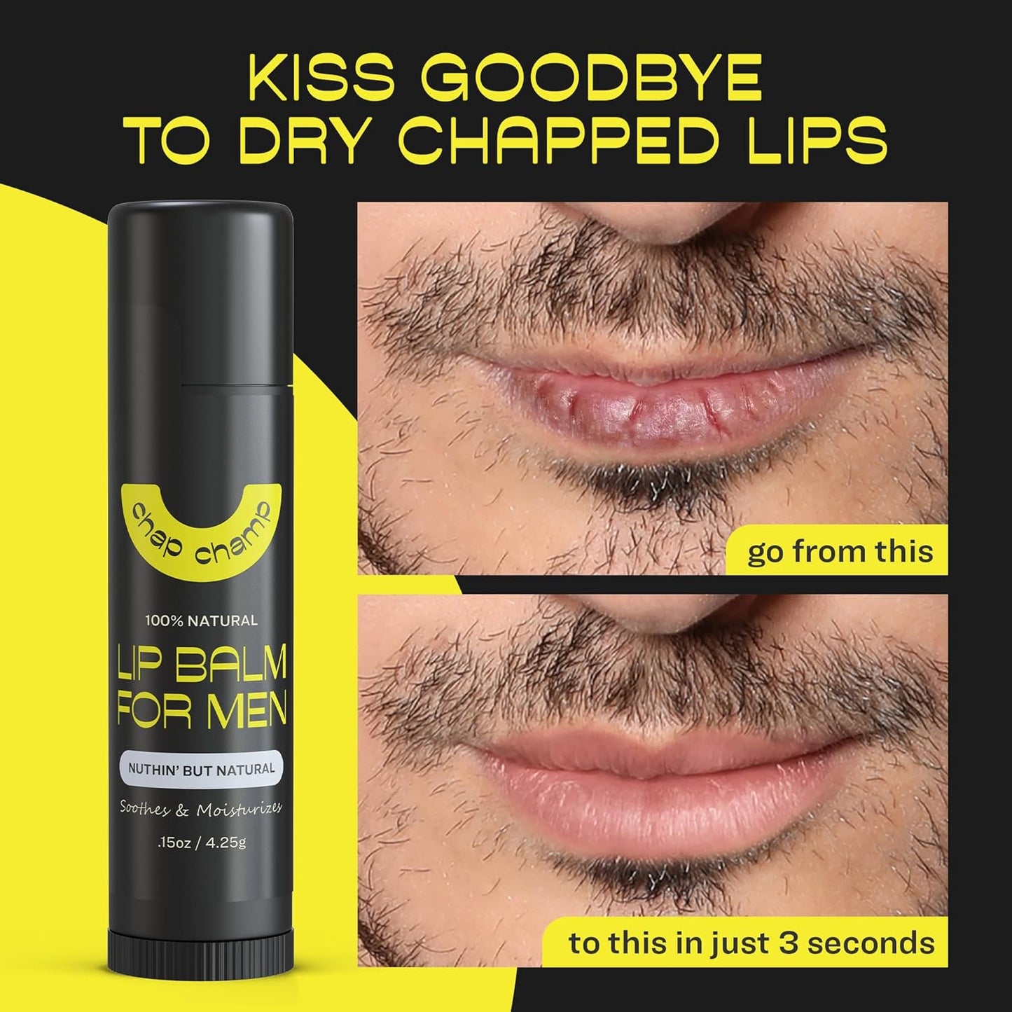 Lip Balm for Men - All Natural Mens Chapstick - Mens Lip Balm - Contains Vitamin E and Beeswax - Chapstick for Men - Peppermint, Coconut & Vanilla Lip Balm - Lip Balm Men (6 pack)