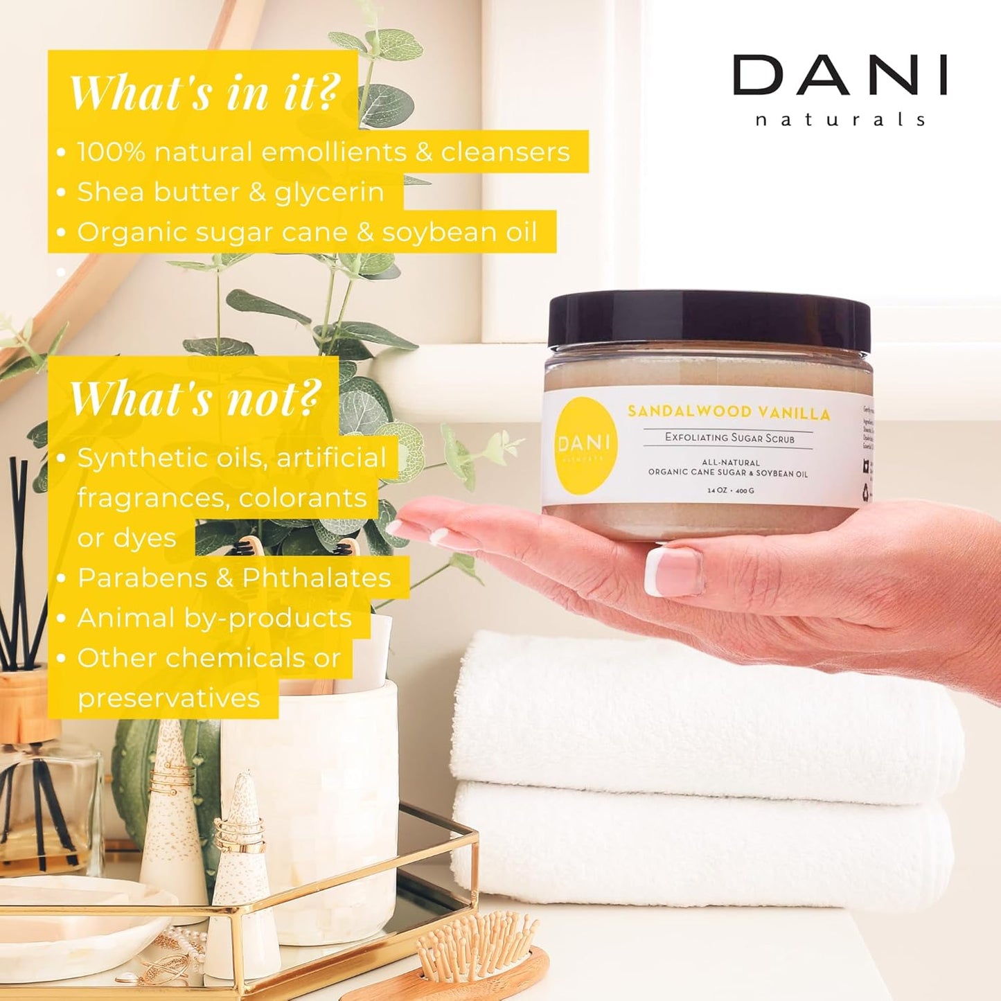 Naturals Exfoliating Sugar Scrub - Warm Sandalwood Vanilla, featuring organic cane sugar and shea butter, gently exfoliates and deeply nourishes for smooth, radiant, and hydrated skin – 14 oz